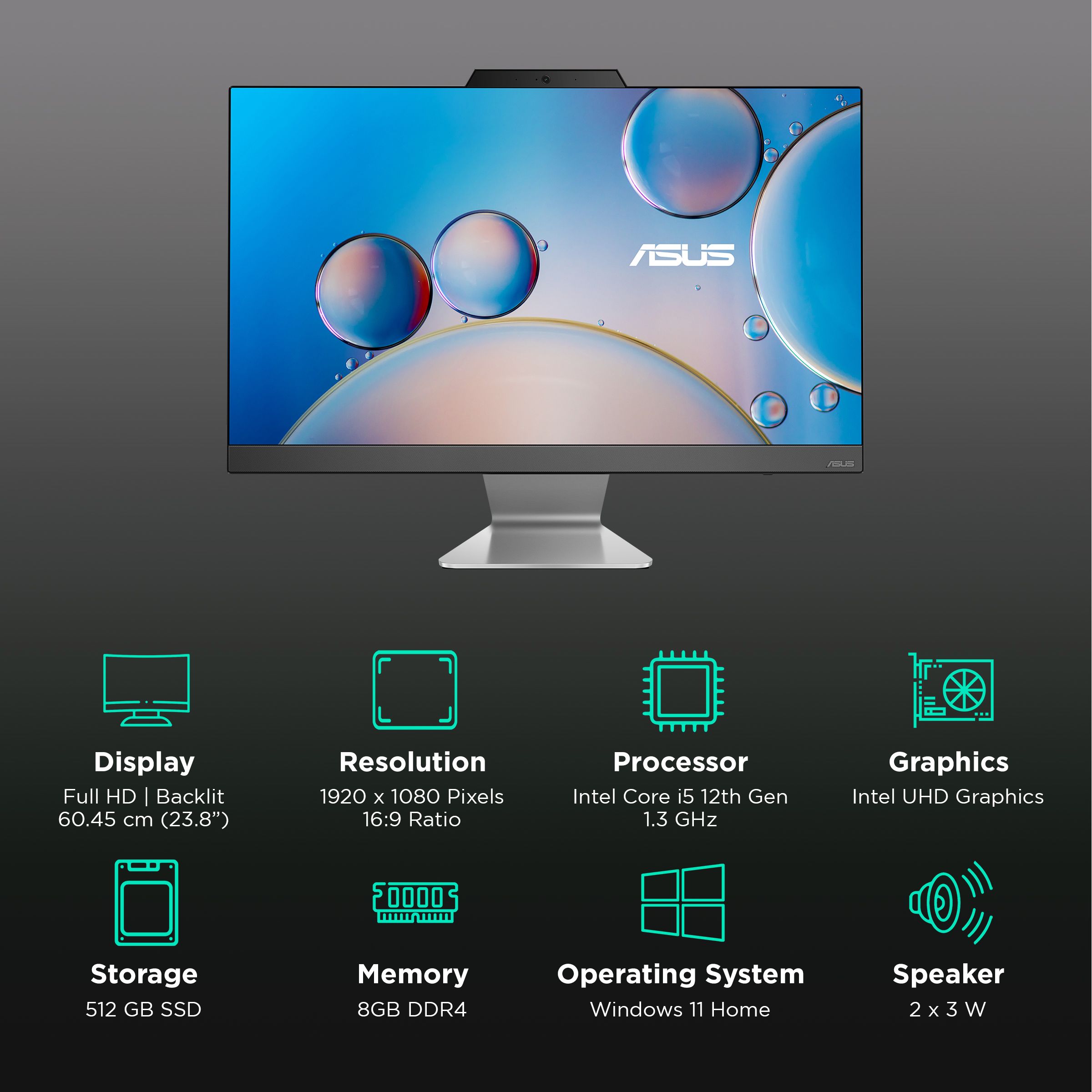 ASUS AiO A3 Series 23.8 Inch Full HD Display Intel Core i5 12th Gen Windows 11 Home Desktop (8GB, 512GB SSD, Intel UHD) ASUS AiO A3 Series 23.8 Inch Full HD Display Intel Core i5 12th Gen Windows 11 Home Desktop (8GB, 512GB SSD, Intel UHD)_3