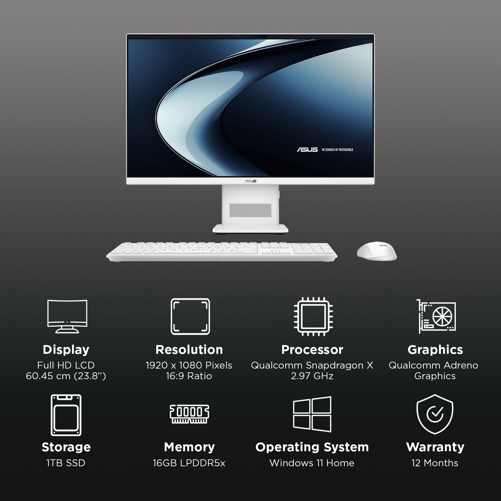 ASUS VM441QA-TWAP002WS 23.8 Inch Full HD LCD Display Qualcomm Snapdragon X Windows 11 Home Desktop (16GB, 1TB SSD, Qualcomm Adreno)_3
