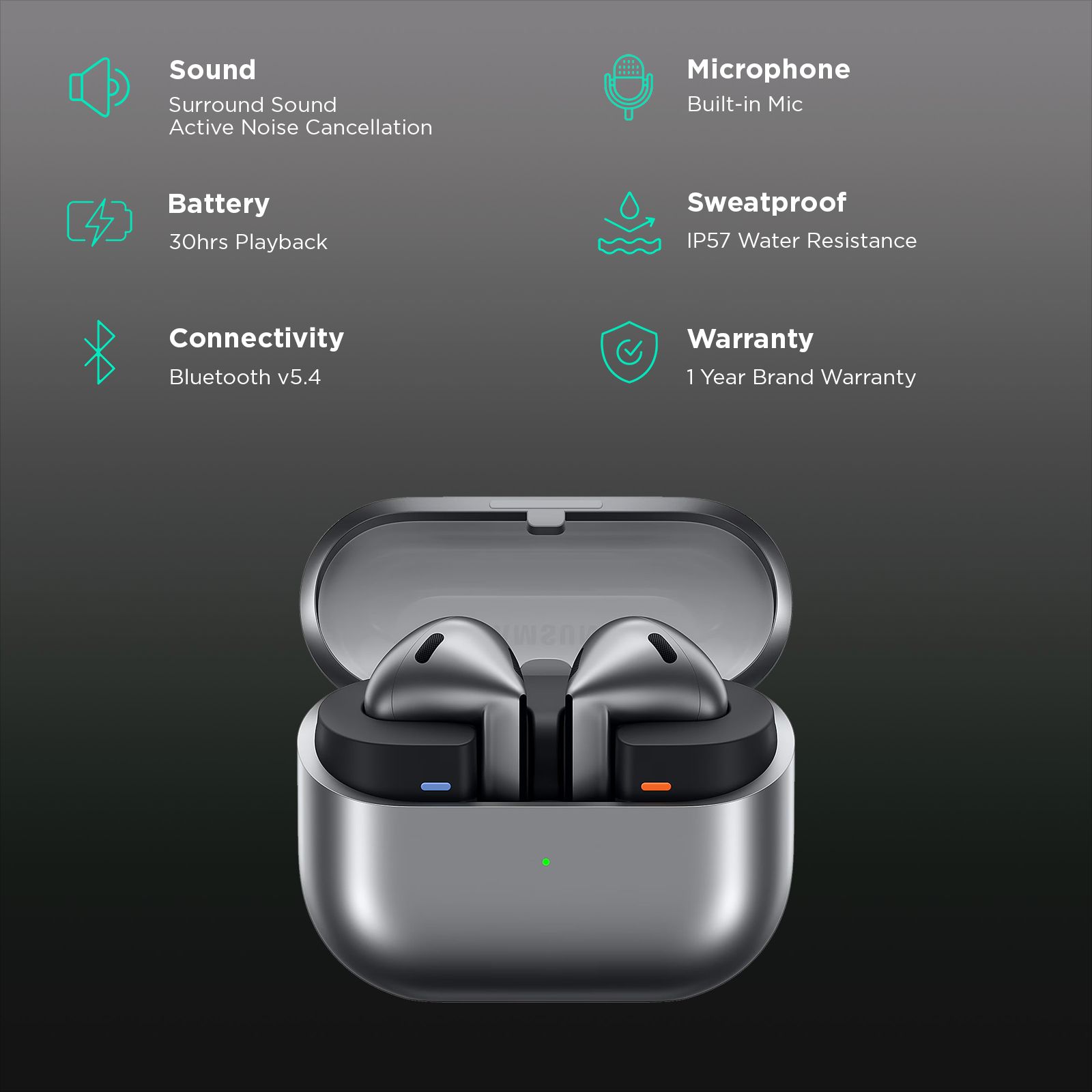 SAMSUNG Galaxy Buds3 TWS Earbuds with Active Noise Cancellation (IP57 Water Resistant, Super Wide Band, Silver)_2