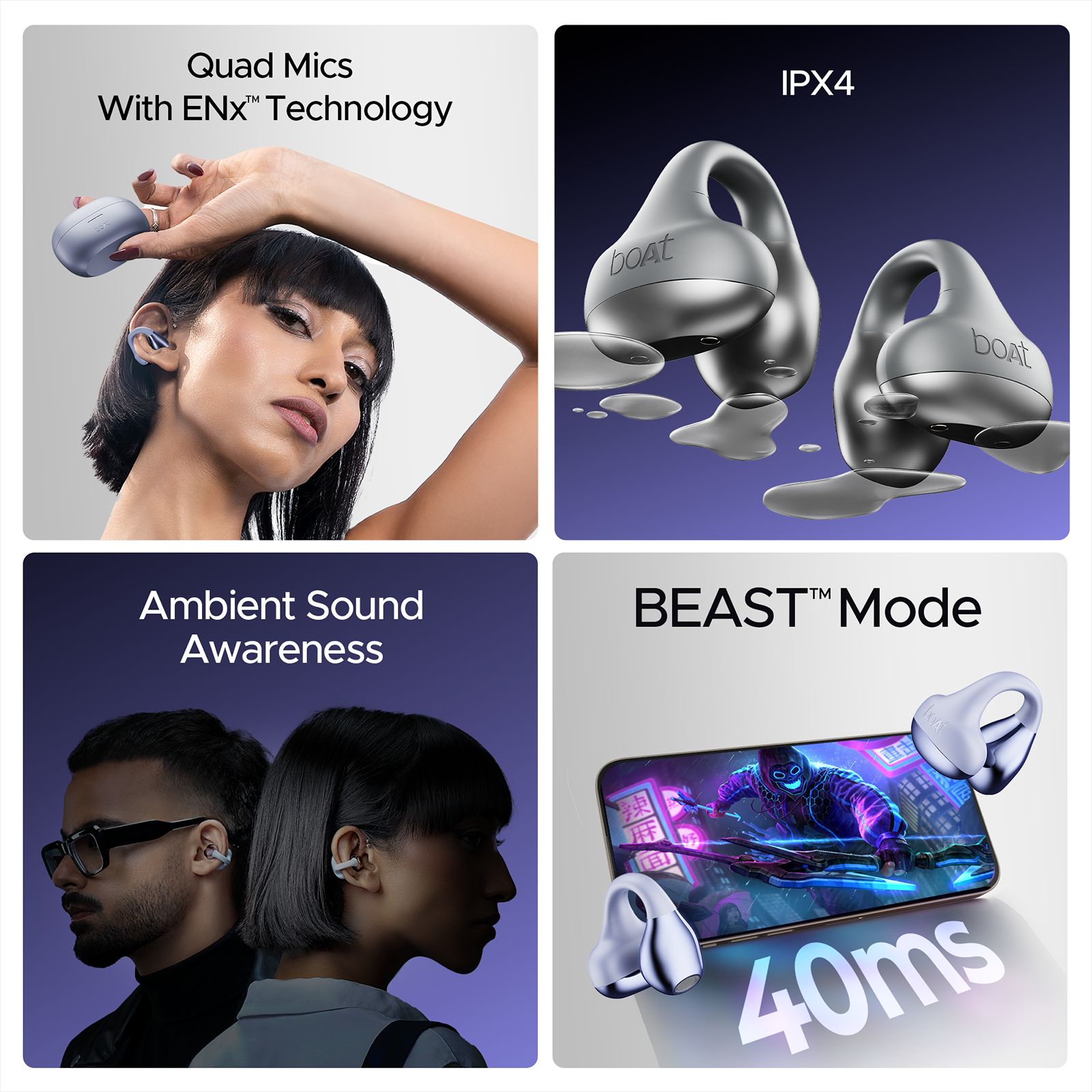 boAt Airdopes Loop TWS Earbuds with Noise Isolation (IPX4 Splash and Sweat Resistant, ASAP Charge, Lavender Mist)_6