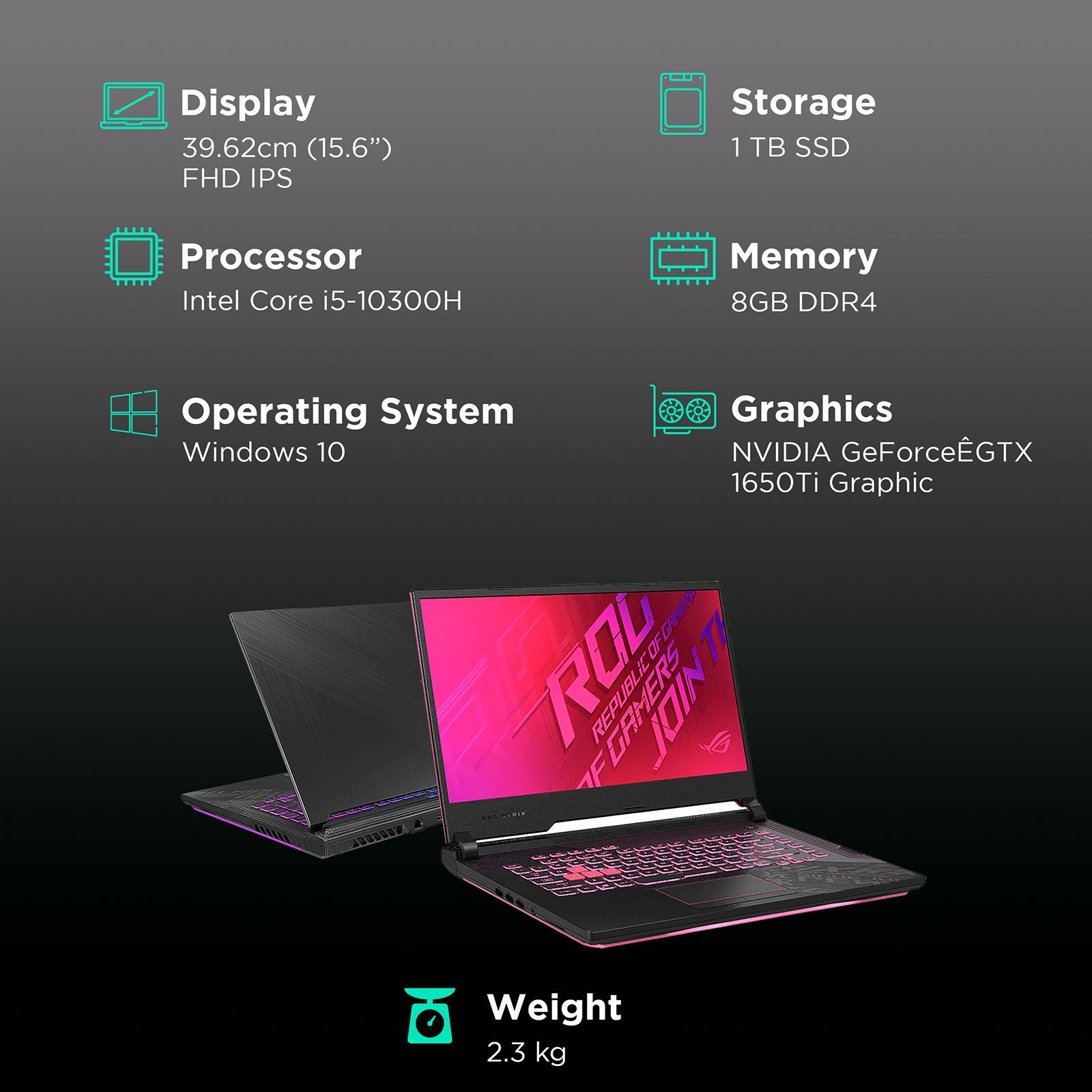 ASUS ROG Strix G15 Intel Core i5 10th Gen (15.6 inch, 8GB, 1TB, Windows 10, MS Office 2019, NVIDIA GeForceGTX 1650Ti Graphics, FHD IPS Display, Electro Punk, G512LI-HN118TS) ASUS ROG Strix G15 Intel Core i5 10th Gen (15.6 inch, 8GB, 1TB, Windows 10, MS Office 2019, NVIDIA GeForceGTX 1650Ti Graphics, FHD IPS Display, Electro Punk, G512LI-HN118TS)_3