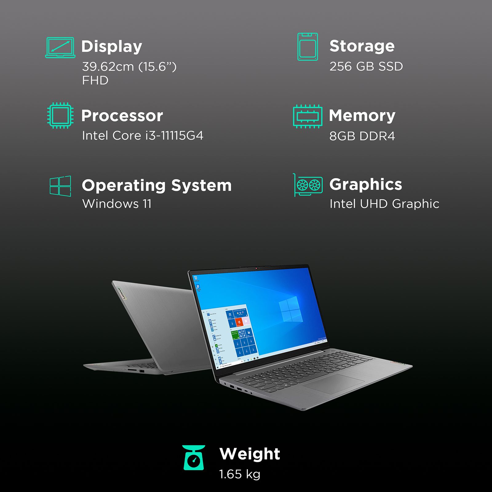 Lenovo IdeaPad Slim 3 Intel Core i3 11th Gen (15.6 inch, 8GB, 256GB, Windows 11, MS Office 2021, Intel UHD Graphics, FHD Display, Arctic Grey, 82H801L3IN)_3