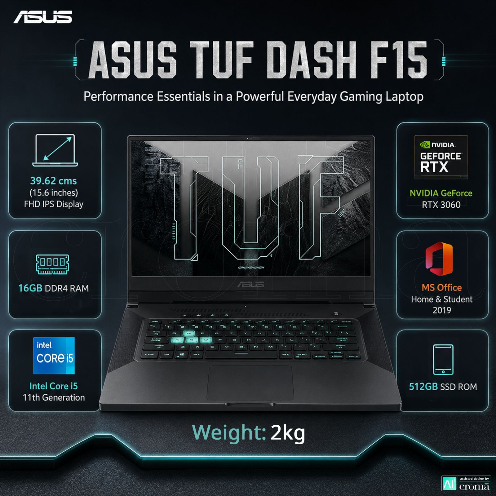 ASUS TUF Dash F15 Intel Core i5 11th Gen (15.6 inch, 16GB, 512GB, Windows 11, MS Office 2019, NVIDIA GeForce RTX 3060 Graphics, FHD IPS Display, Eclipse Grey, FX516PMZ-HN183WS) ASUS TUF Dash F15 Intel Core i5 11th Gen (15.6 inch, 16GB, 512GB, Windows 11, MS Office 2019, NVIDIA GeForce RTX 3060 Graphics, FHD IPS Display, Eclipse Grey, FX516PMZ-HN183WS)_2