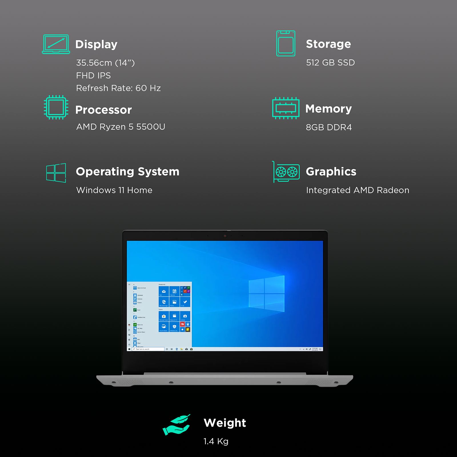 Lenovo IdeaPad Slim 3 14ALC6 AMD Ryzen 5 (14 inch, 8GB, 512GB, Windows 11, MS Office 2021, AMD Radeon Graphics, FHD IPS Display, Arctic Grey, 82KT00MPIN)_3