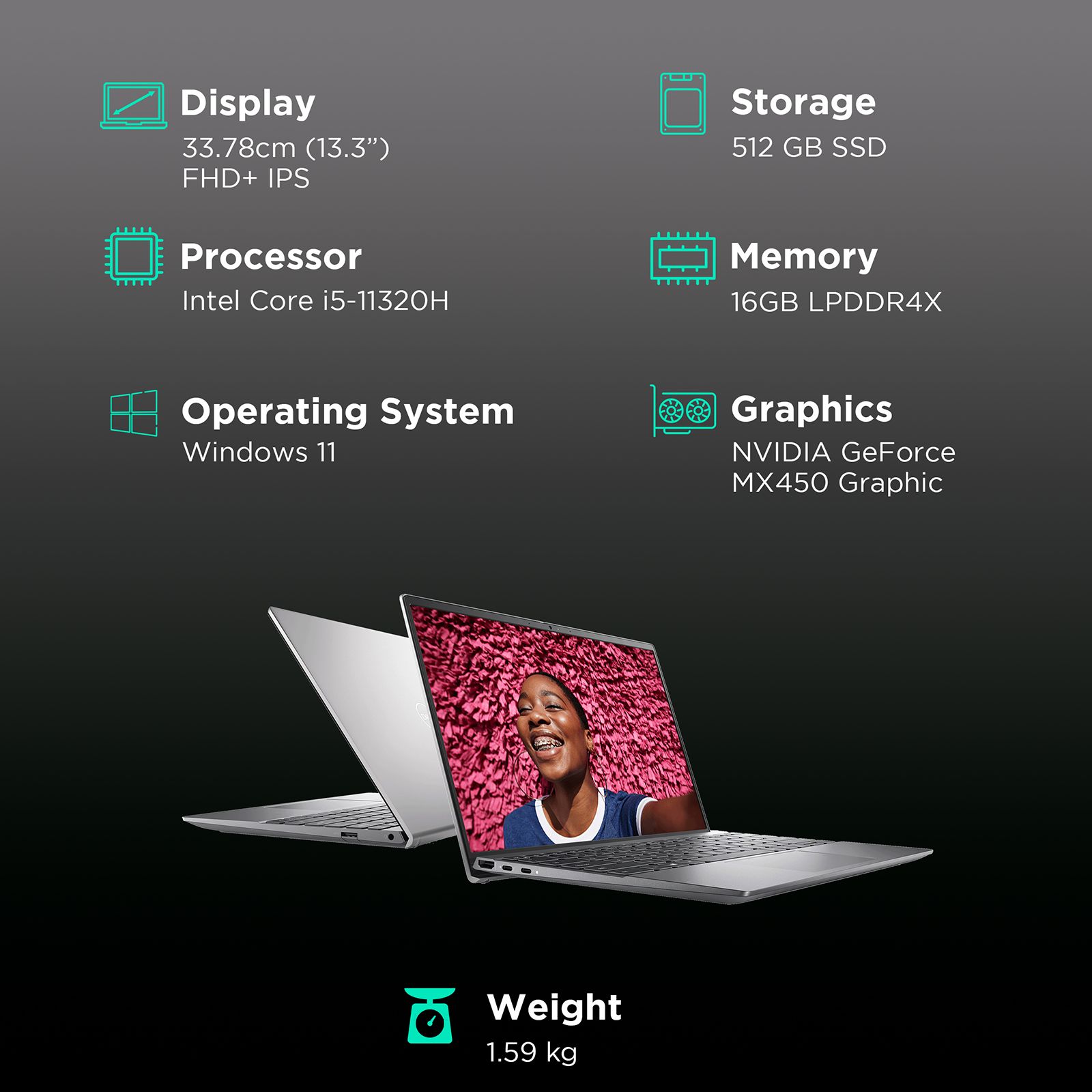 DELL Inspiron 5310 Intel Core i5 11th GenNotebook (16GB, 512GB SSD, Windows 11 Home, 2GB Graphics, 13.3 inch FHD+ Display, MS Office, Platinum Silver, 1.26 KG)_3