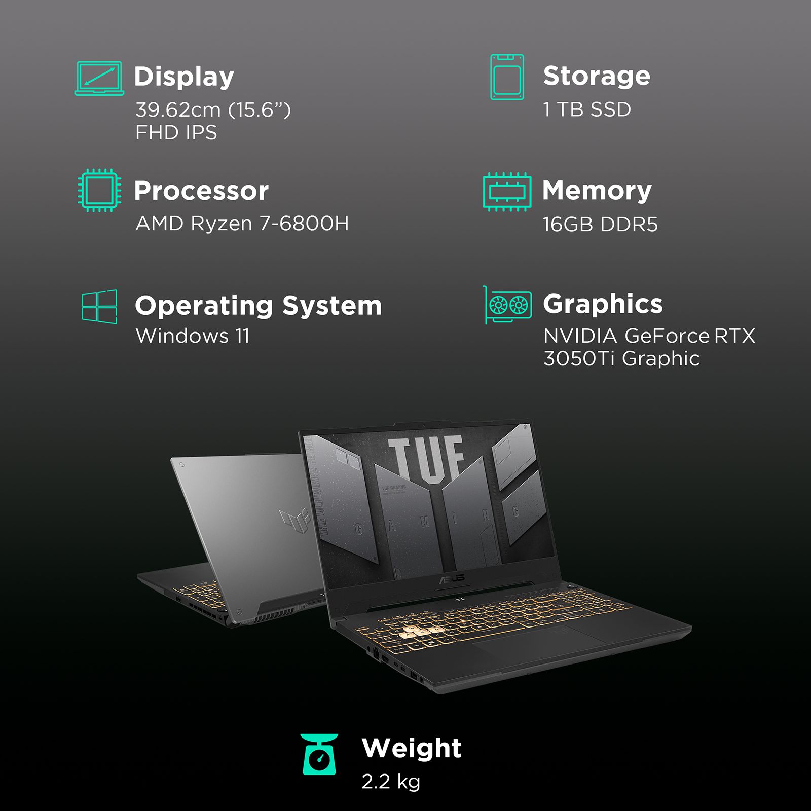 ASUS TUF F15 FA507RE-HN043WS AMD Ryzen 7 (15.6 inch, 16GB, 1TB, Windows 11, MS Office 2019, NVIDIA GeForce RTX 3050 Ti Graphics, FHD IPS Display, Mecha Grey, 90NR08Y1-M002M0)_3