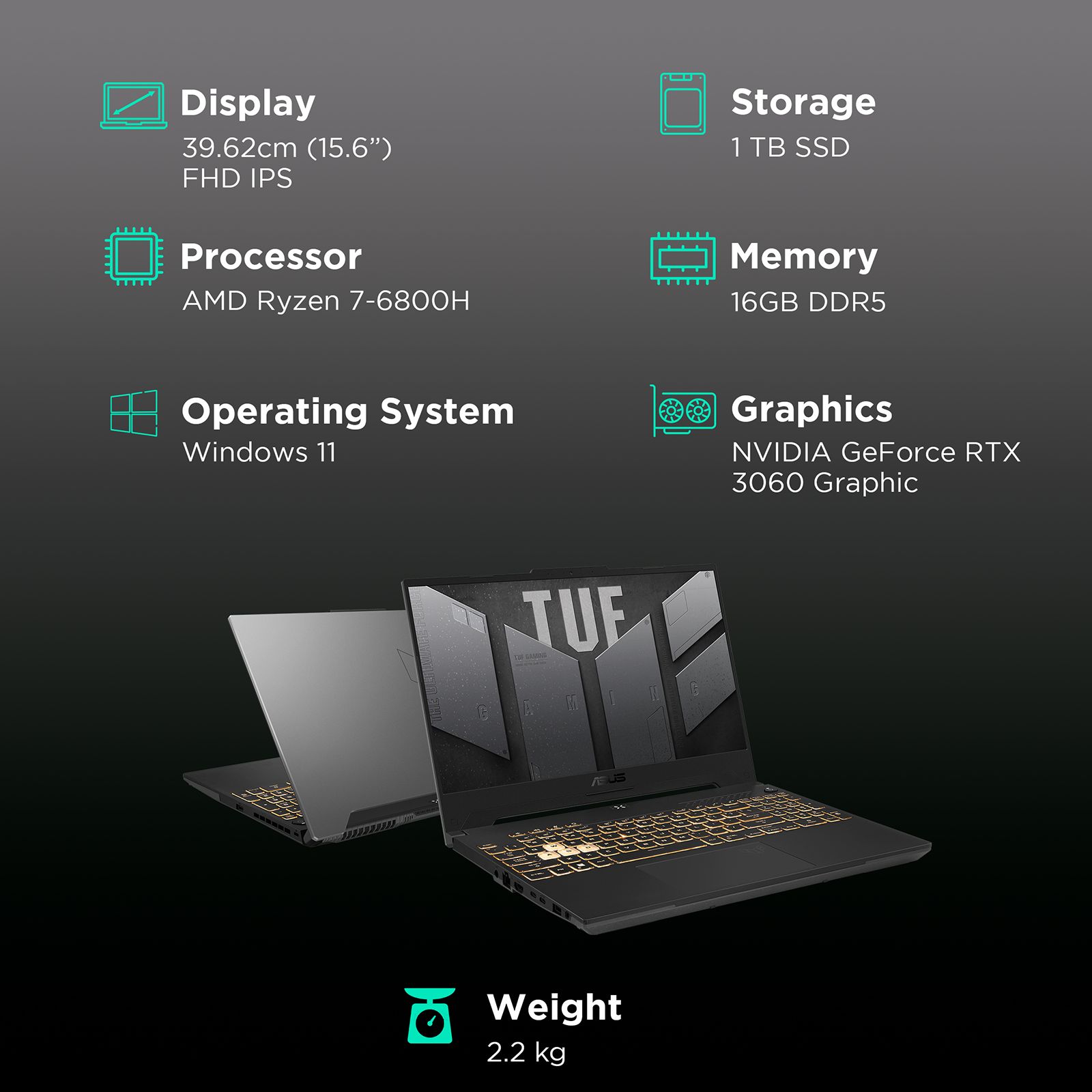 ASUS TUF F15 FA577RM-HF031WS AMD Ryzen 7 (15.6 inch, 16GB, 1TB, Windows 11, MS Office 2019, NVIDIA GeForce RTX 3060 Graphics, FHD IPS Display, Jaeger Grey, 90NR09C2-M001E0)_3