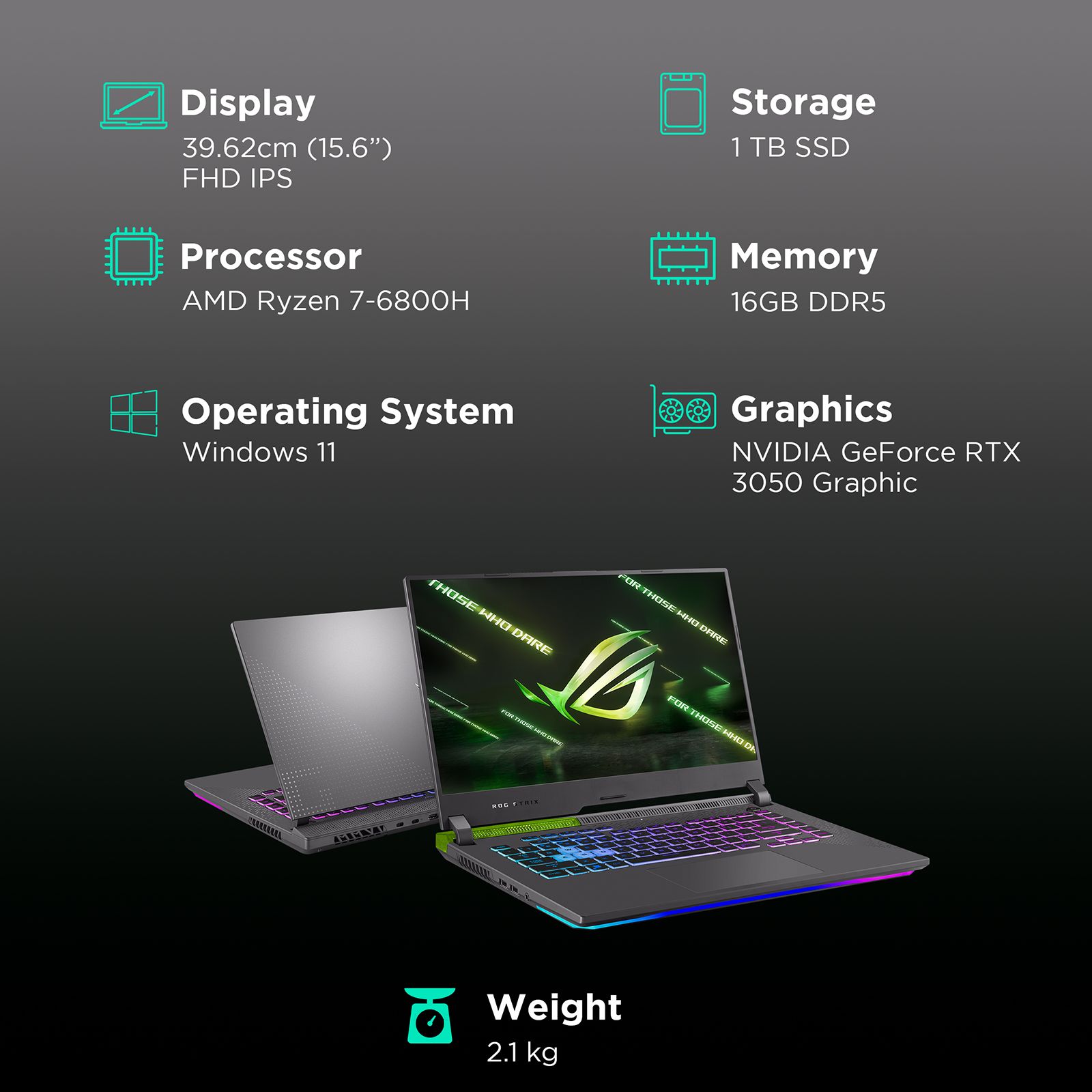 ASUS ROG Strix G15 AMD Ryzen 7 (15.6 inch, 16GB, 1TB, Windows 11, MS Office, NVIDIA GeForce RTX 3050 Graphics, FHD IPS Display, Volt Green, G513RC-HN084WS)_3