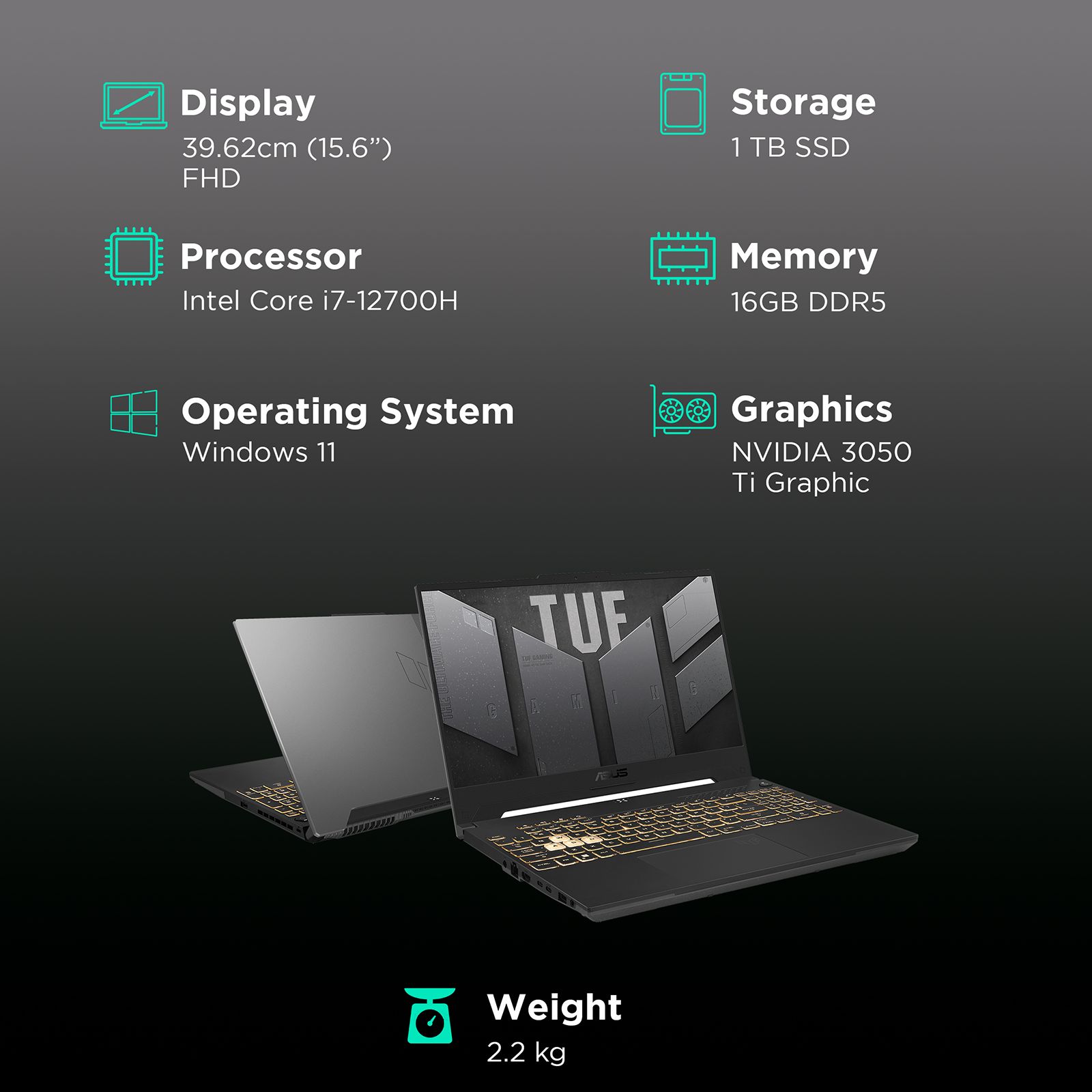 ASUS TUF F15 FX577ZE-HN072WS Intel Core i7 12th Gen (15.6 inch, 16GB, 1TB, Windows 11, MS Office 2019, NVIDIA 3050 Ti Graphics, FHD Display, Jaeger Grey, 90NR09M2-M004M0)_2