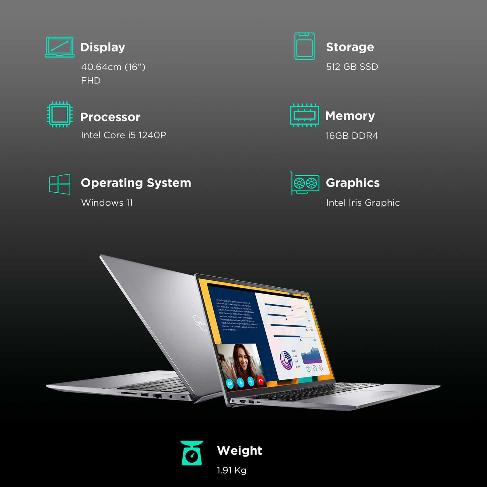 DELL Vostro 5620 Intel Core i5 12th Gen (16 inch, 16GB RAM, 512GB ROM, Windows 11, MS Office, Intel Iris Graphics, Titan Grey, D552250WIN9S)_3