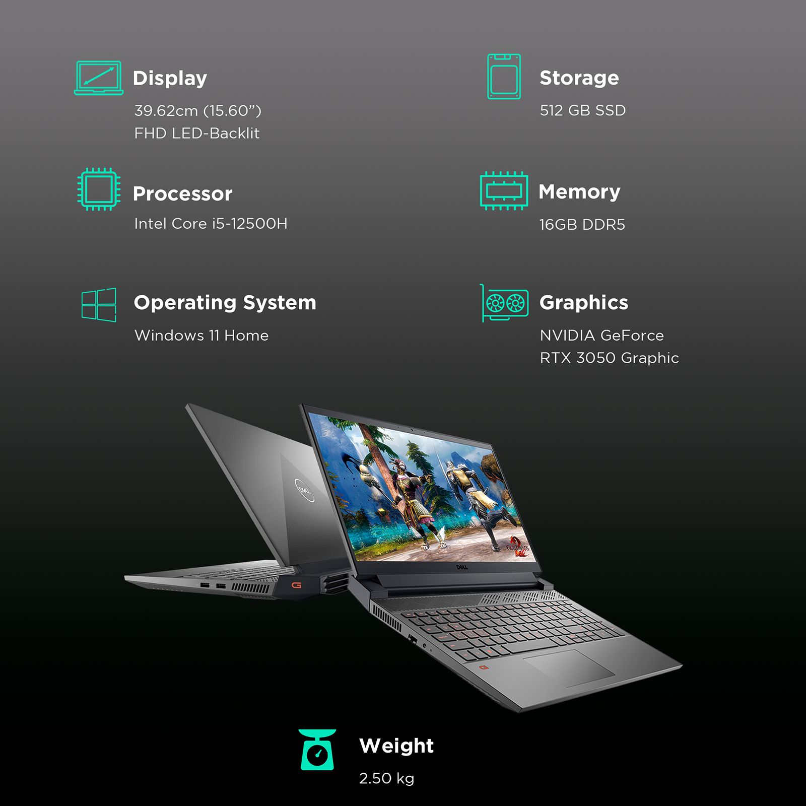 DELL Inspiron 15 5520 Intel Core i5 12th Gen (15.6 inch, 16GB, 512GB, Windows 11, MS Office 2021, NVIDIA GeForce RTX 3050 Graphics, FHD LED-Backlit Display, Dark Shadow Grey, D560822WIN9B)_3