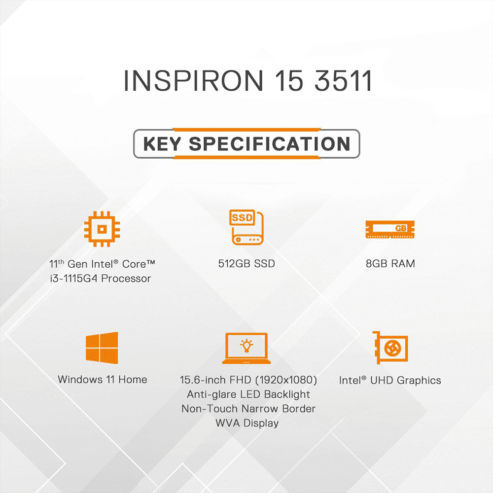 DELL Inspiron 3511 Intel Core i3 11th GenThin & Light Laptop (8GB, 512GB SSD, Windows 11 Home, 15.6 inch FHD LED Display, MS Office Home & Student 2021, Platinum Silver, 1.85 KG)_11