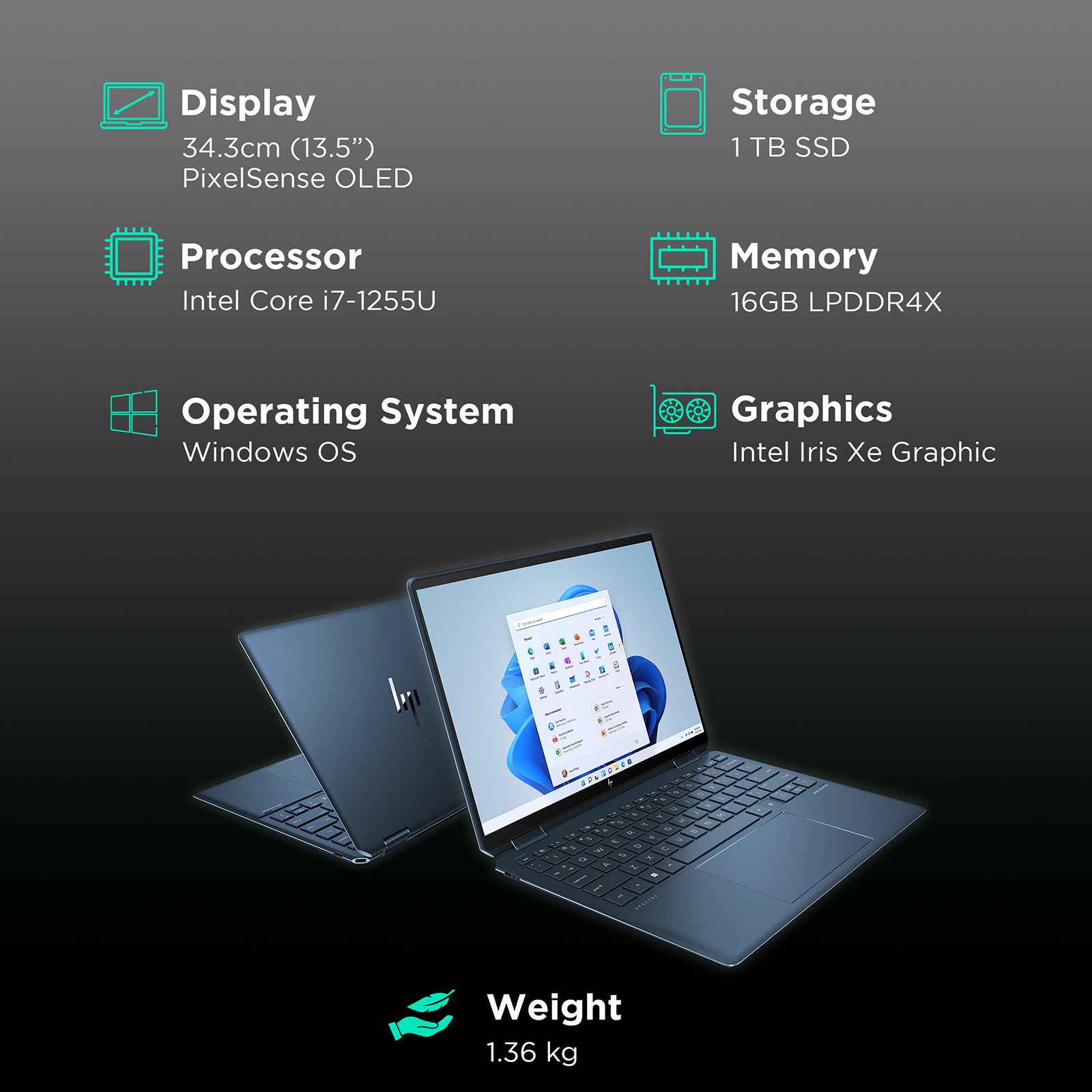 HP Spectre x360 13-ef0054TU Intel Core i7 12th Gen (13.5 inch, 16GB, 1TB, Windows 11 Pro, MS Office 2021, Intel Iris Xe, OLED Display, Nocturne Blue, 6K7X4PA#ACJ) HP Spectre x360 13-ef0054TU Intel Core i7 12th Gen (13.5 inch, 16GB, 1TB, Windows 11 Pro, MS Office 2021, Intel Iris Xe, OLED Display, Nocturne Blue, 6K7X4PA#ACJ)_3