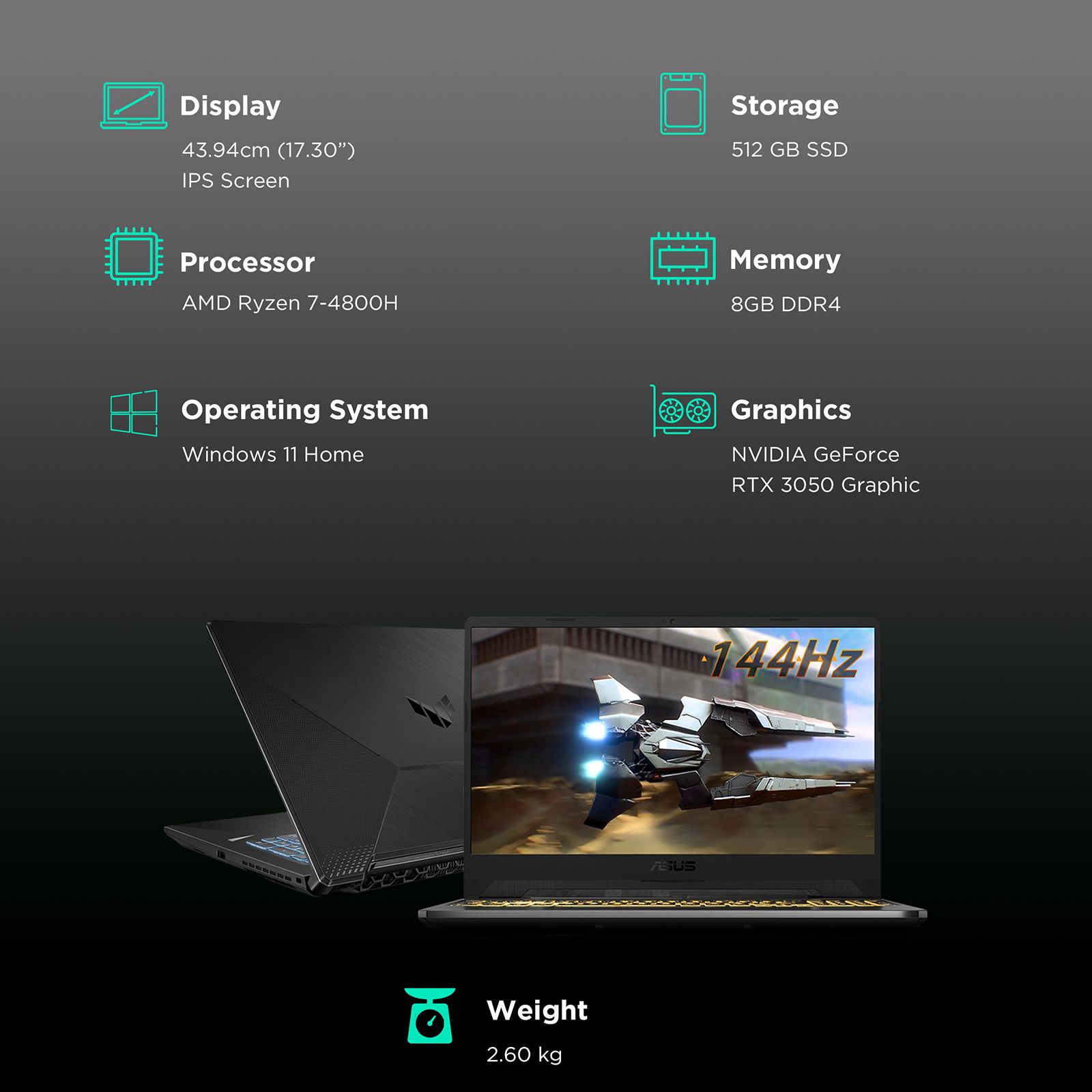 ASUS TUF A17 FA706ICB-HX061W AMD Ryzen 7 (17.3 inch, 8GB, 512GB, Windows 11 Home, NVIDIA GeForce RTX 3050, IPS Display, Graphite Black, 90NR0675-M005A0) ASUS TUF A17 FA706ICB-HX061W AMD Ryzen 7 (17.3 inch, 8GB, 512GB, Windows 11 Home, NVIDIA GeForce RTX 3050, IPS Display, Graphite Black, 90NR0675-M005A0)_3