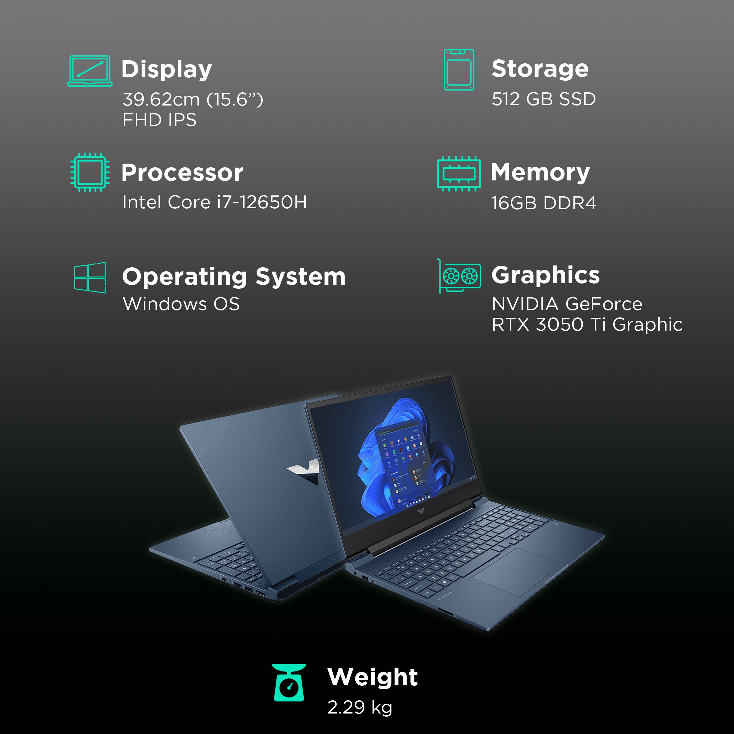 HP Victus Fa0354TX Intel Core i7 12th Gen (15.6 inches, 16GB RAM , 512GB SSD, Windows 11 Home,  Microsoft Home & Student 2021, NVIDIA GeForce RTX 3050Ti Graphics, FHD IPS Display, Performance Blue, 6N031PA#ACJ)_2