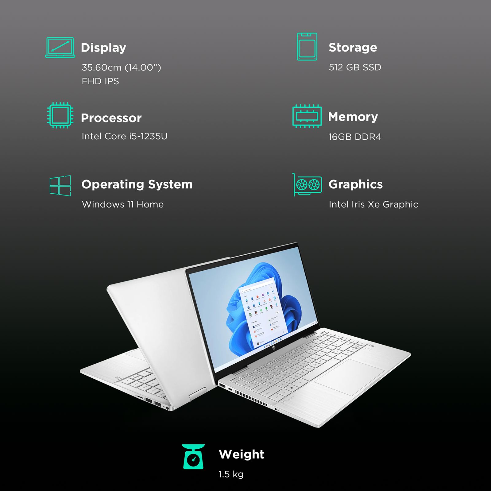 HP Pavilion x360 EK0074TU Intel Core i5 12th Gen (14 inch, 16GB, 512GB, Windows 11, MS Office Home and Student 2021, Intel Iris Xe, Full HD IPS Display, Natural Silver, 6Q0Y9PA#ACJ)_3