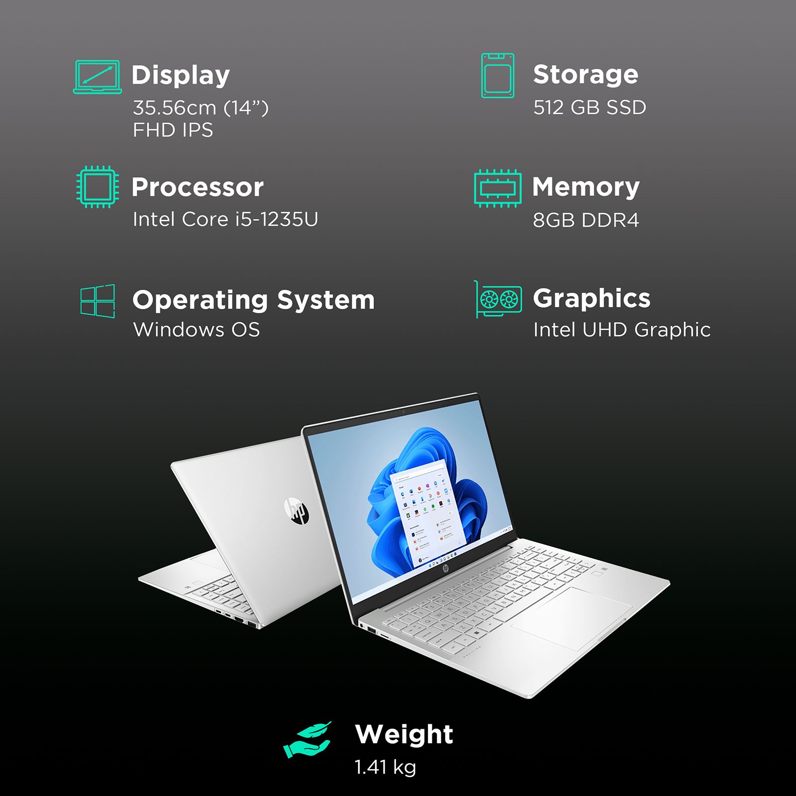 HP Pavilion DV2053TU Intel Core i5 12th Gen (14 Inch, 8GB, 512GB, Windows 11 Home, MS Office Home and Student, Intel UHD Graphics, FHD IPS Display, Natural Silver, 6K9C6PA#ACJ) HP Pavilion DV2053TU Intel Core i5 12th Gen (14 Inch, 8GB, 512GB, Windows 11 Home, MS Office Home and Student, Intel UHD Graphics, FHD IPS Display, Natural Silver, 6K9C6PA#ACJ)_2