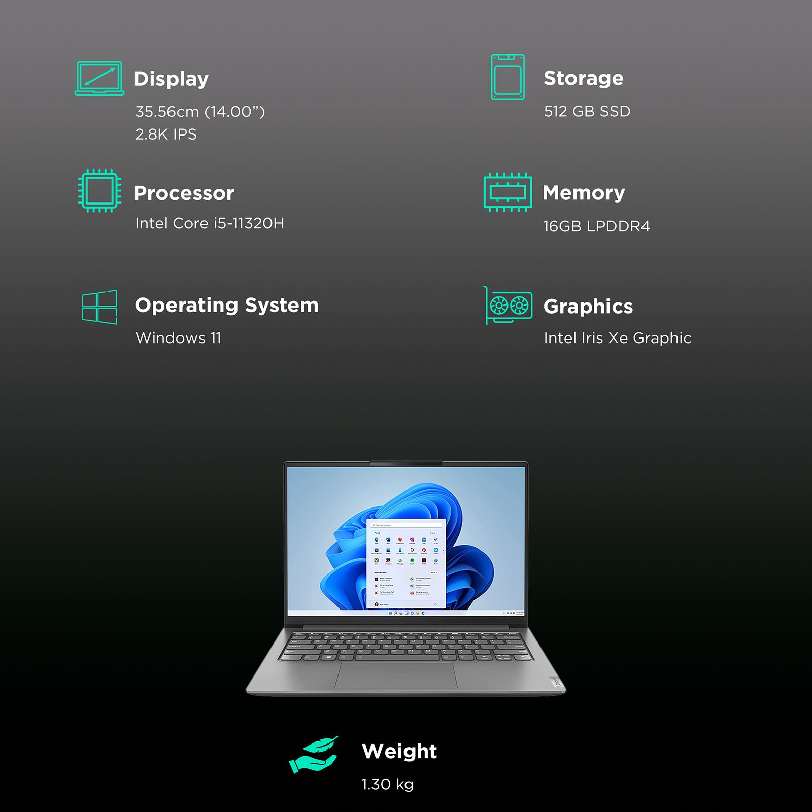 Lenovo Yoga Slim 7 Pro 14IHU5 Intel Core i5 11th Gen Thin & Light Laptop (16GB, 512GB SSD, Windows 11 Home, 14 inch 2.8K IPS Display, MS Office 2021, Slate Grey, 1.3 KG)_3