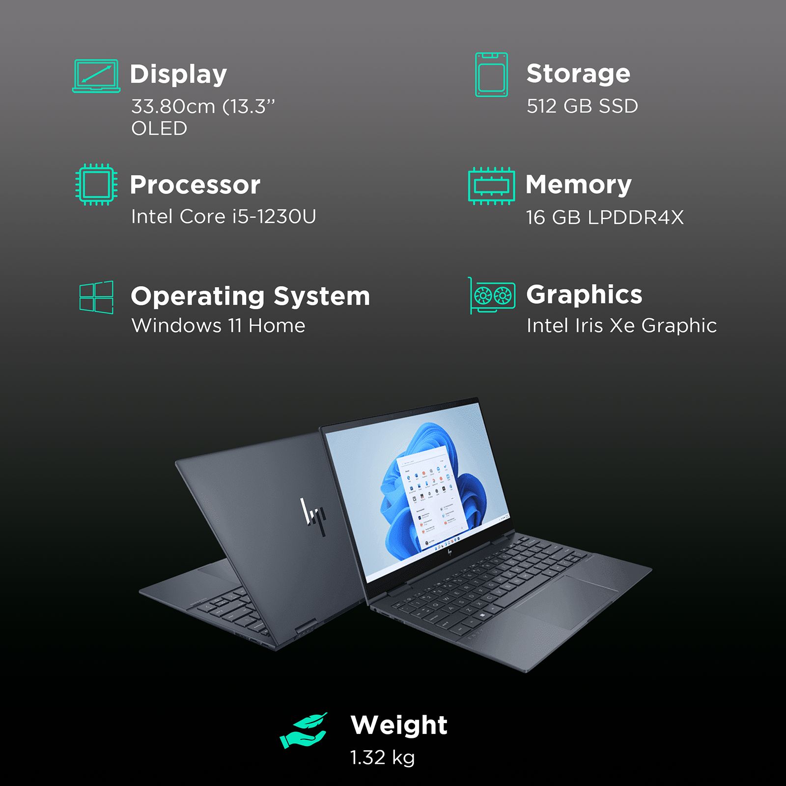 HP ENVY X360 Intel Evo Core i5 12th Gen (13.3 inch, 16GB, 512GB, Windows 11, MS Office 2021, Intel Iris Xe, 2.8K OLED Display, Space Blue, 6L0K9PA#ACJ) HP ENVY X360 Intel Evo Core i5 12th Gen (13.3 inch, 16GB, 512GB, Windows 11, MS Office 2021, Intel Iris Xe, 2.8K OLED Display, Space Blue, 6L0K9PA#ACJ)_3