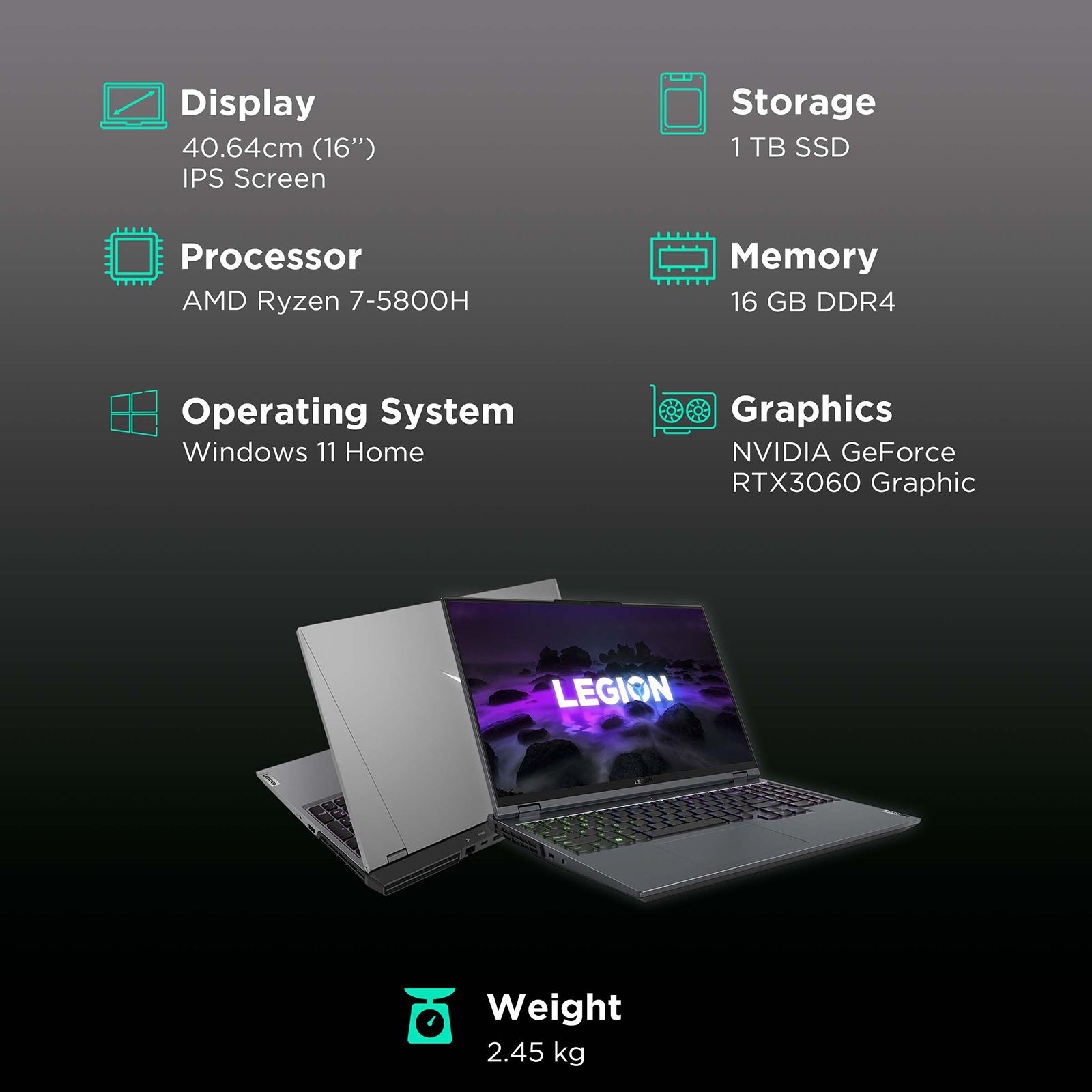 Lenovo Legion 5 Pro 16ACH6H AMD Ryzen 7 (16 inch, 16GB, 1TB, Windows 11, MS Office 2021, NVIDIA GeForce RTX 3060, WQXGA IPS Display, Storm Grey, 82JQ011FIN) Lenovo Legion 5 Pro 16ACH6H AMD Ryzen 7 (16 inch, 16GB, 1TB, Windows 11, MS Office 2021, NVIDIA GeForce RTX 3060, WQXGA IPS Display, Storm Grey, 82JQ011FIN)_3