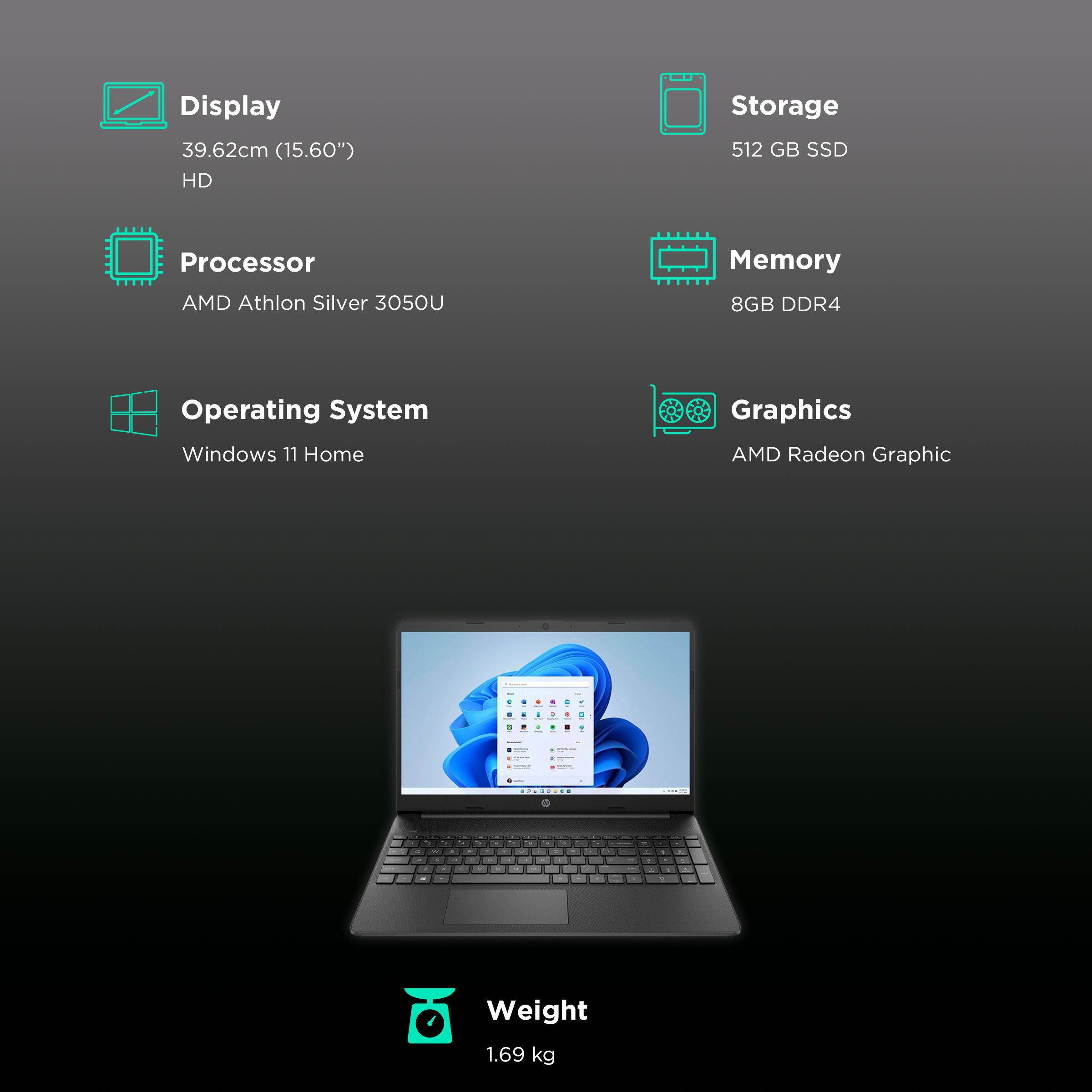 HP 15s-eq1559AU AMD Athlon Silver (15.6 inch, 8GB, 512GB, Windows 11, MS Office 2021, AMD Radeon, HD Display, Jet Black, 6P9A3PA#ACJ) HP 15s-eq1559AU AMD Athlon Silver (15.6 inch, 8GB, 512GB, Windows 11, MS Office 2021, AMD Radeon, HD Display, Jet Black, 6P9A3PA#ACJ)_3