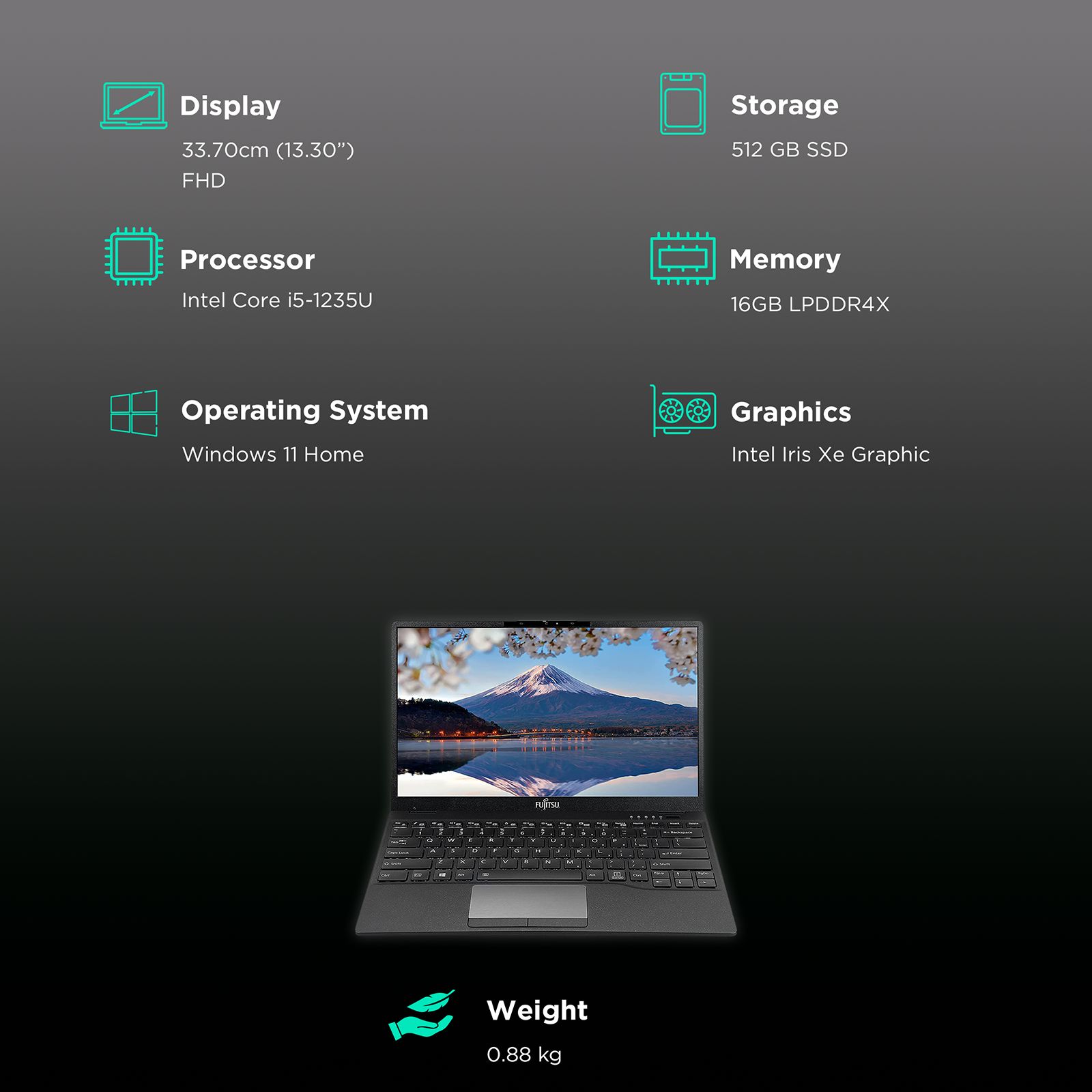 FUJITSU UH-X Intel Core i5 12th Gen (13.3 inch, 16GB, 512GB, Windows 11 Home, MS Office 2021, Intel Iris Xe, LED Display, Black, 4ZR1J37875)_3