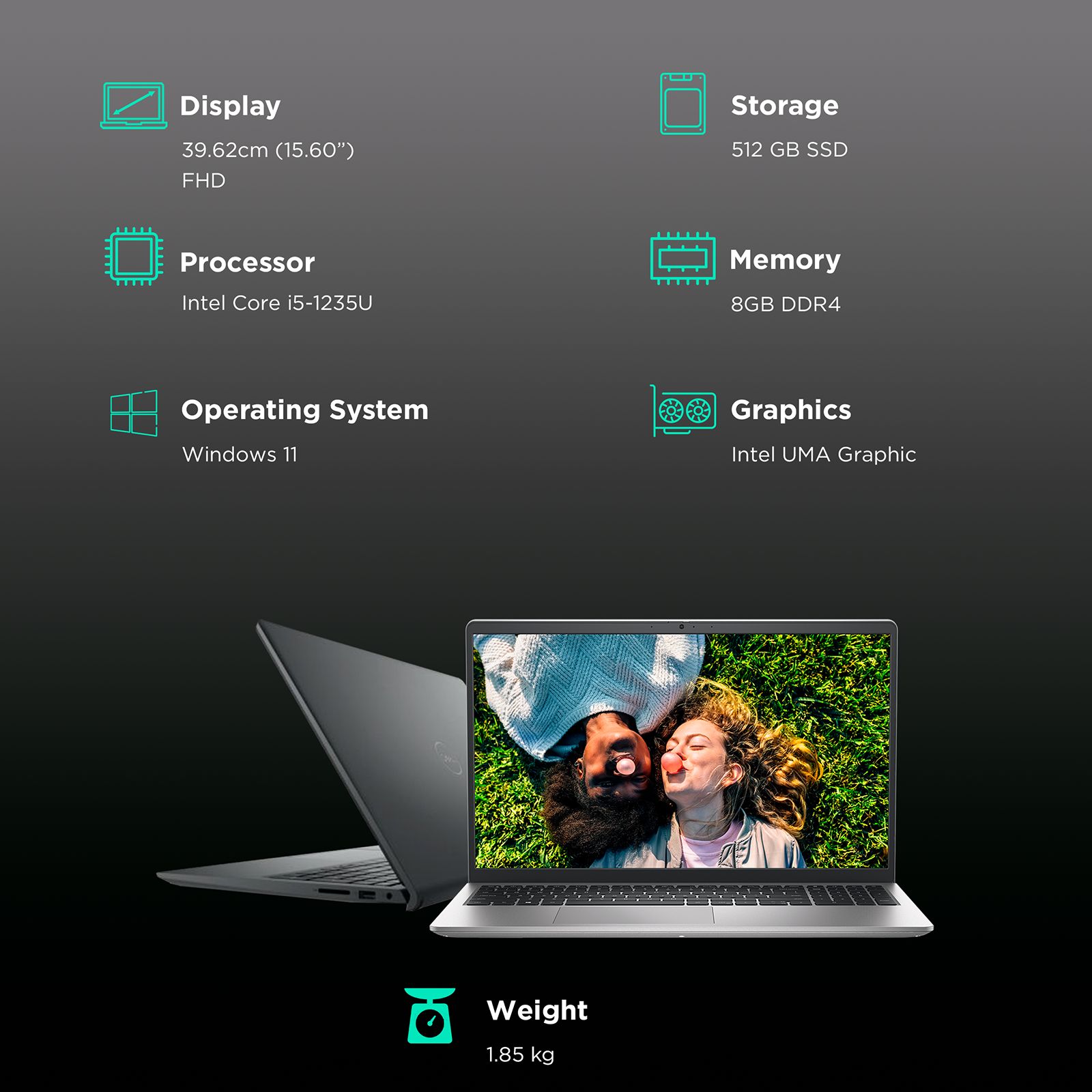 DELL Inspiron 3520 Intel Core i5 12th Gen Thin and Light Laptop (8GB, 512GB SSD, 15.6 inch FHD LED Backlit Display, MS Office 2021, Carbon Black, 1.85 KG)_3