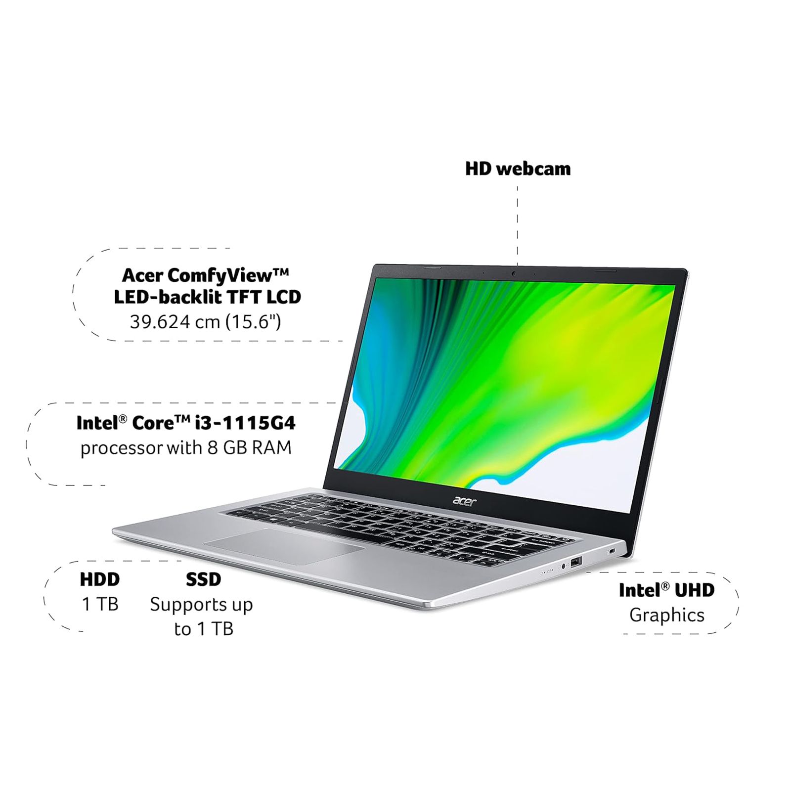 acer Aspire 5 A515-56 Intel Core i5 11th Gen Laptop (12GB, 512GB SSD, Windows 11 Home, 15.6 inch Full HD LED Backlit Display, Silver, 1.65 KG)_10