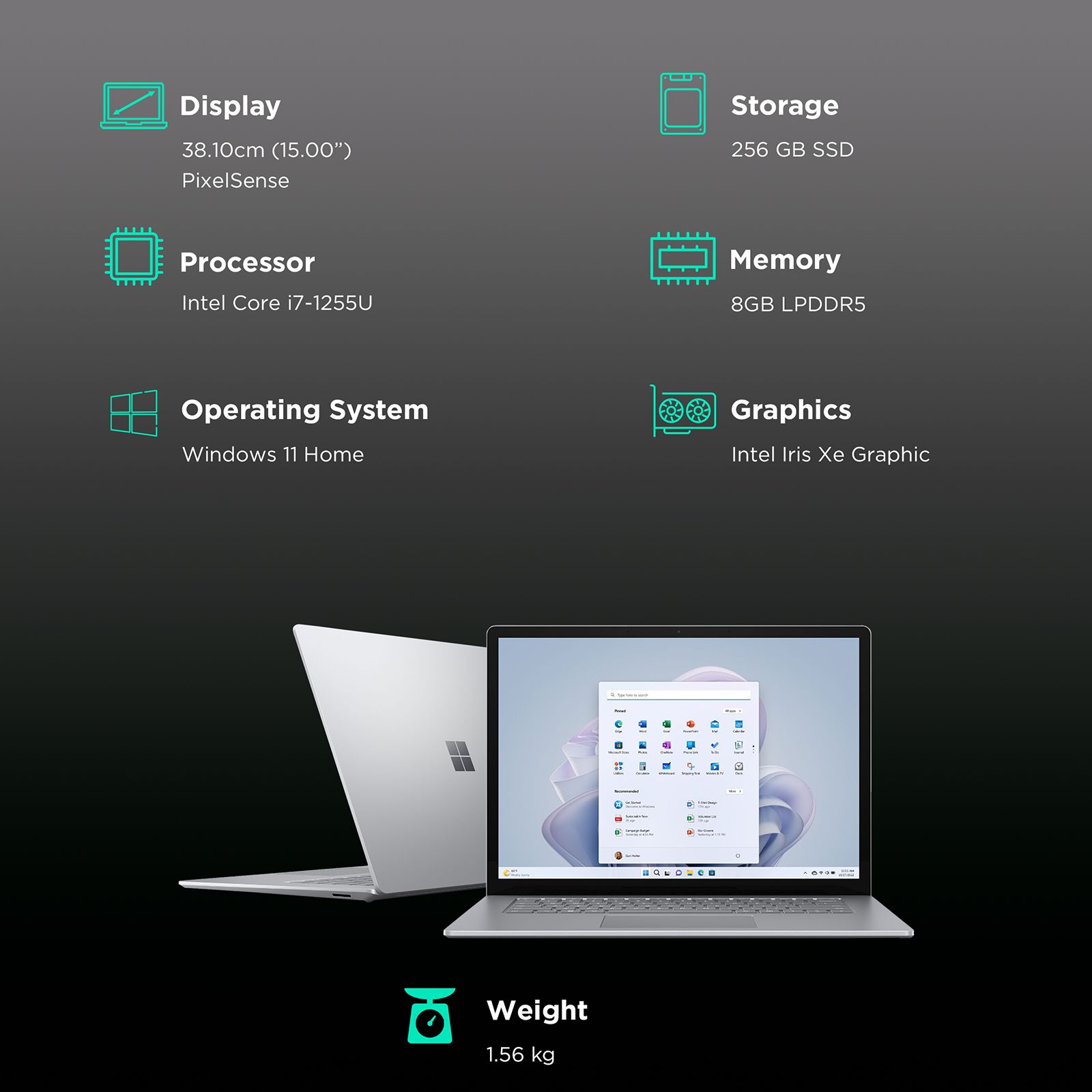 Microsoft Surface Laptop 5 Intel Core i7 12th Gen (15 inch, 8GB, 256GB, Windows 11, Intel Iris Xe Graphics, PixelSense Display, Platinum, RBY-00023) Microsoft Surface Laptop 5 Intel Core i7 12th Gen (15 inch, 8GB, 256GB, Windows 11, Intel Iris Xe Graphics, PixelSense Display, Platinum, RBY-00023)_3