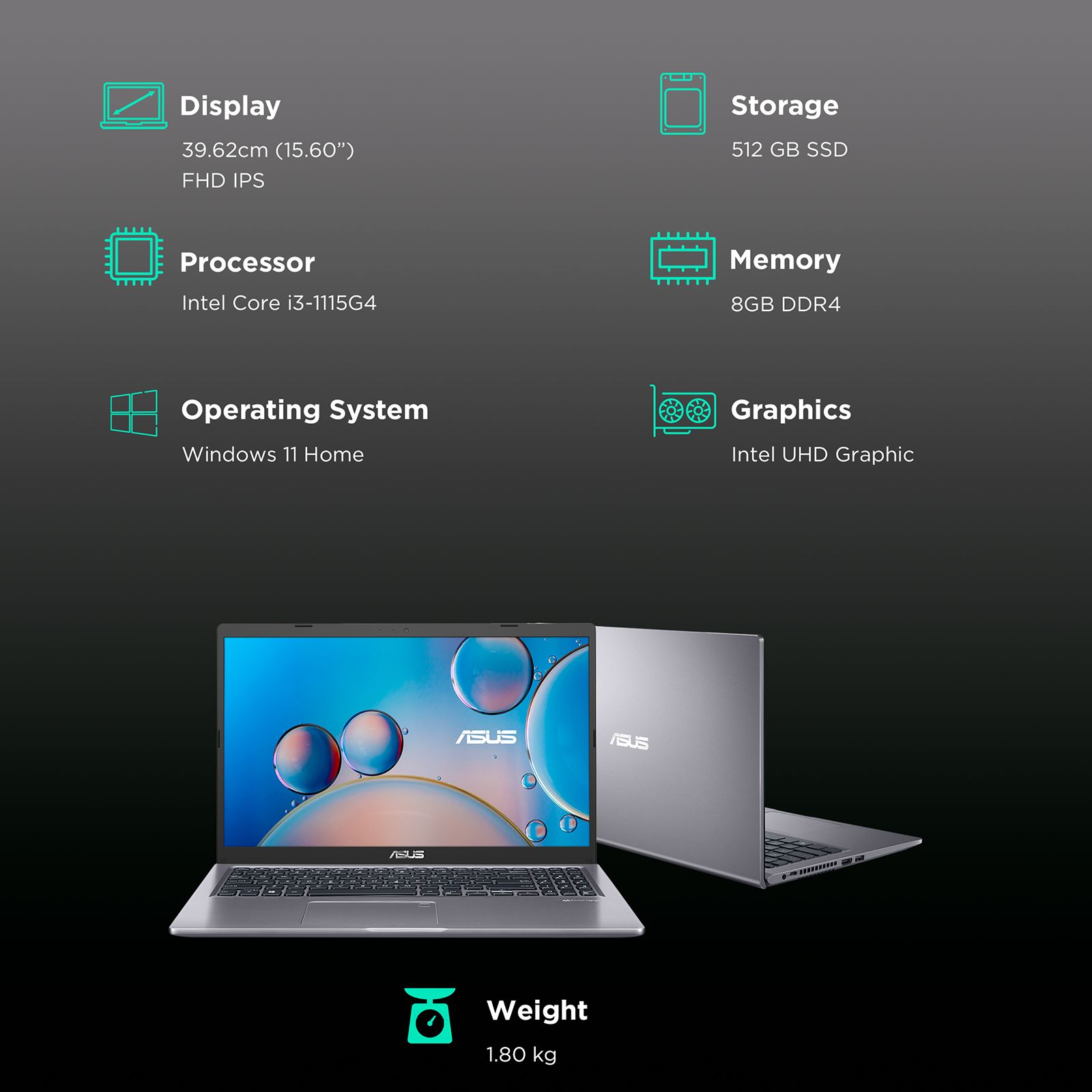 ASUS Vivobook 15 Intel Core i3 11th Gen (15.6 inch, 8GB, 512GB, Windows 11 Home, MS Office 2021, Intel UHD, Full HD IPS Display, Grey, X515EA-EZ311WS)_3