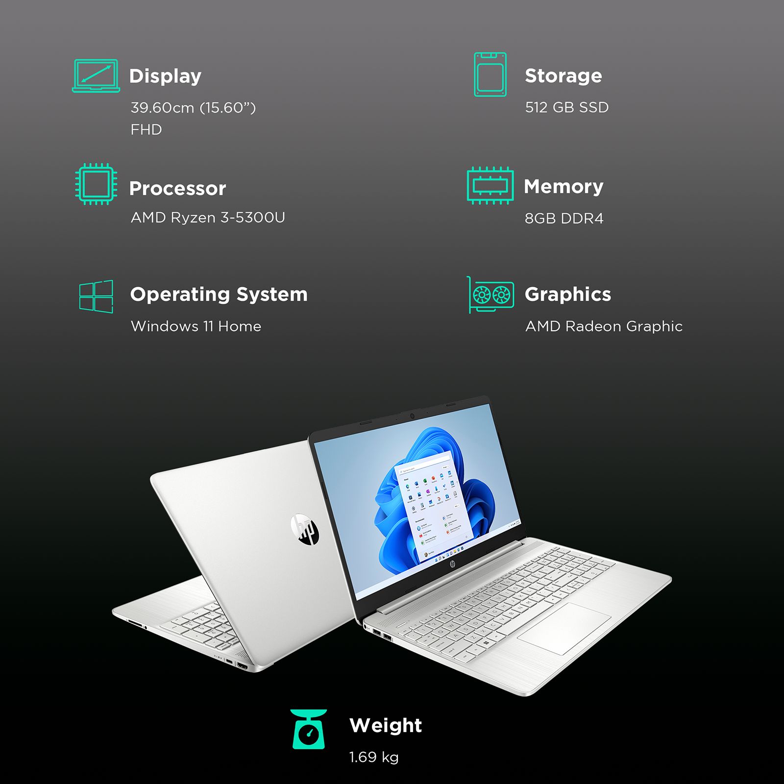 HP 15s-eq2212AU AMD Ryzen 3 (15.6 inch, 8GB, 512GB, Windows 11 Home, AMD Radeon, Full HD Display, Stainless Steel, 7G6H1PAACJ)_3