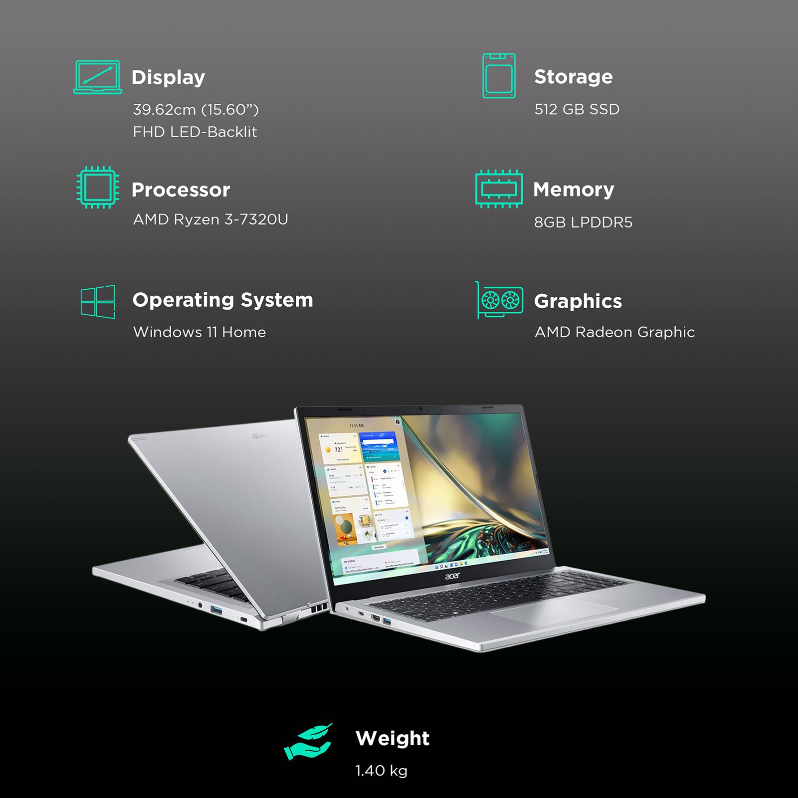 acer Aspire 3 A315-24P Ryzen 3 Laptop (8GB, 512GB SSD, Windows 11 Home, 15.6 inch FHD LED Backlit TFT LCD Display, MS Office 2021, Silver, 1.4 KG) acer Aspire 3 A315-24P Ryzen 3 Laptop (8GB, 512GB SSD, Windows 11 Home, 15.6 inch FHD LED Backlit TFT LCD Display, MS Office 2021, Silver, 1.4 KG)_3