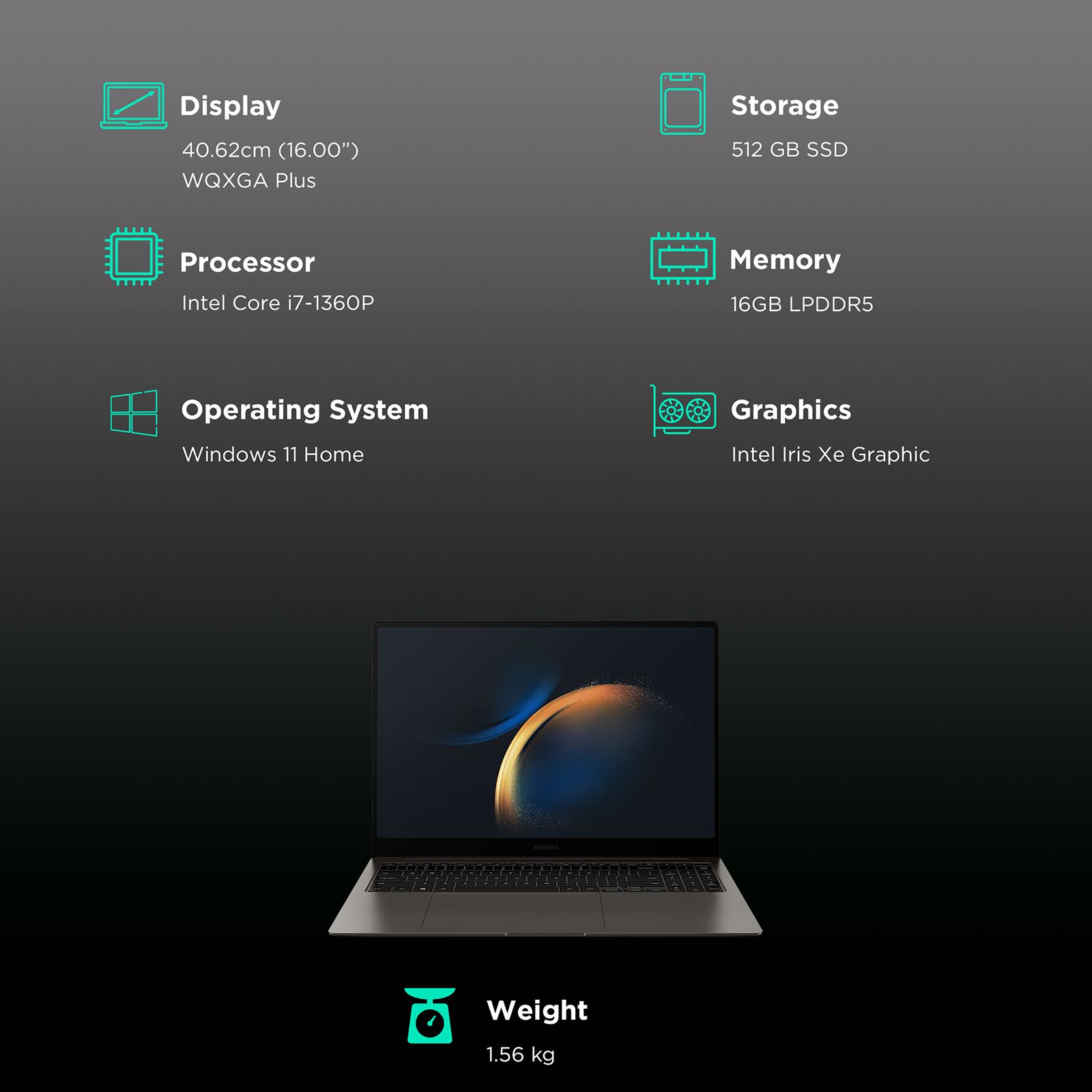 SAMSUNG Galaxy Book3 Pro Intel Evo Core i7 13th Gen (16 inch, 16GB, 512GB, Windows 11 Home, MS Office 2021, Intel Iris Xe, WQXGA Plus AMOLED, Graphite, NP960XFG-KC1IN) SAMSUNG Galaxy Book3 Pro Intel Evo Core i7 13th Gen (16 inch, 16GB, 512GB, Windows 11 Home, MS Office 2021, Intel Iris Xe, WQXGA Plus AMOLED, Graphite, NP960XFG-KC1IN)_3