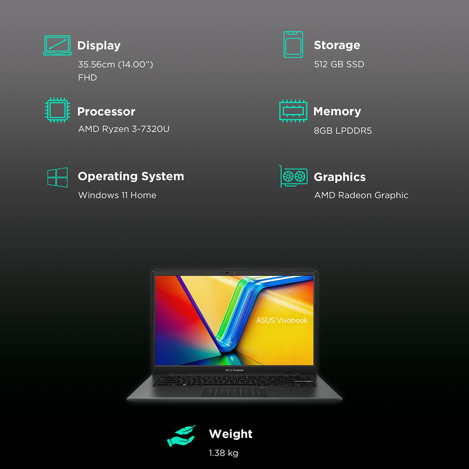 ASUS E1404FA AMD Ryzen 3 Laptop (8GB, 512GB SSD, Windows 11 Home, 14 inch FHD Display, MS Office 2021, Mixed Black, 1.38Kg) ASUS E1404FA AMD Ryzen 3 Laptop (8GB, 512GB SSD, Windows 11 Home, 14 inch FHD Display, MS Office 2021, Mixed Black, 1.38Kg)_3