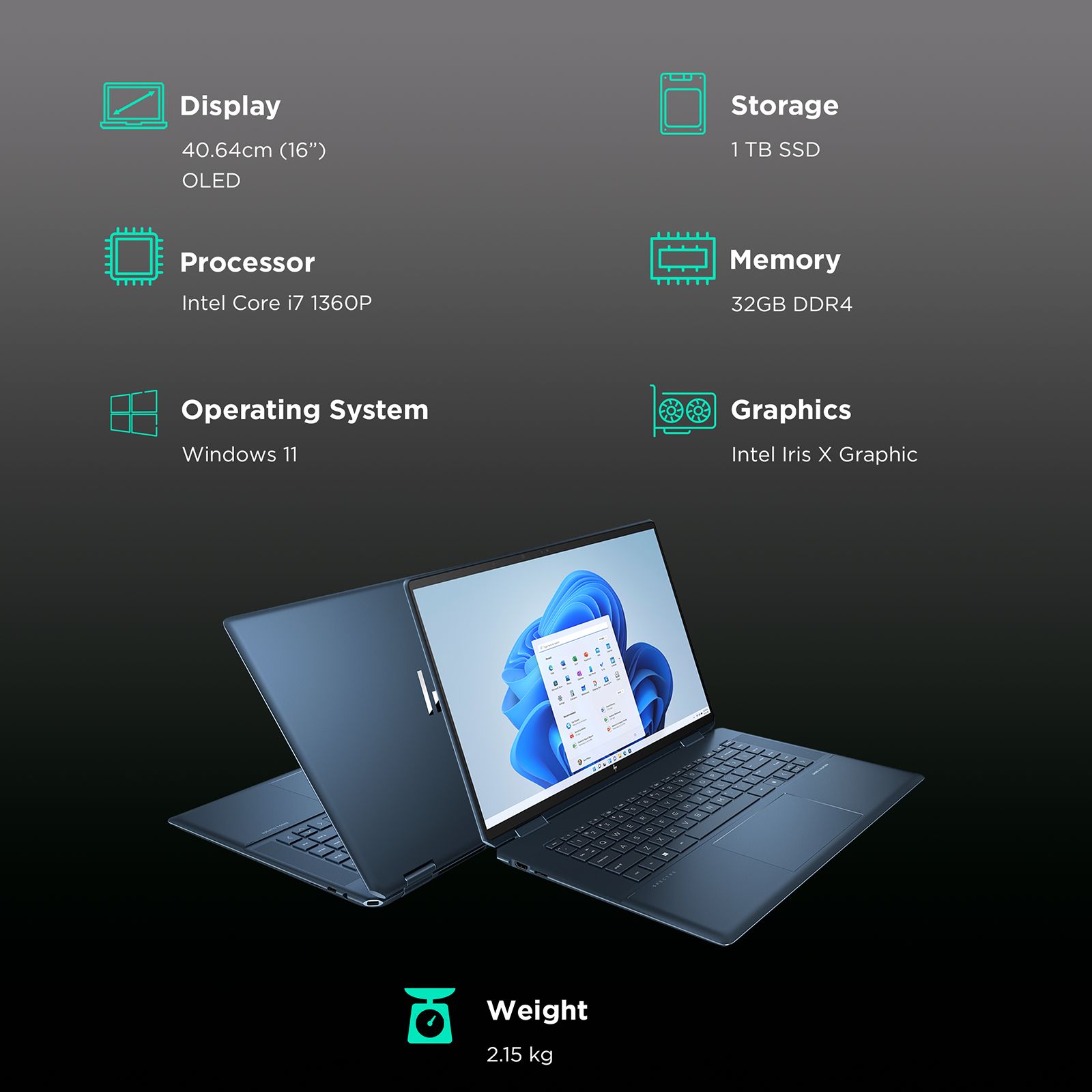 HP Spectre x360 Intel Core i7 13th Gen (16 inch, 32GB, 1TB, Windows 11, MS Office 2021, Intel Iris X, OLED Display, Midnight Black, 7Y6U9PA) HP Spectre x360 Intel Core i7 13th Gen (16 inch, 32GB, 1TB, Windows 11, MS Office 2021, Intel Iris X, OLED Display, Midnight Black, 7Y6U9PA)_3