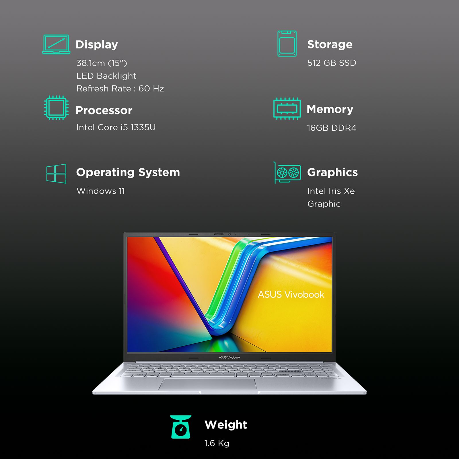 ASUS Vivobook Intel Core i5 13th Gen (15 inch, 16GB, 512GB, Windows 11, MS Office 2021, Intel Iris Xe Graphics, LED Backlight Display, Cool Silver, K3504VAB-NJ542WS)_3