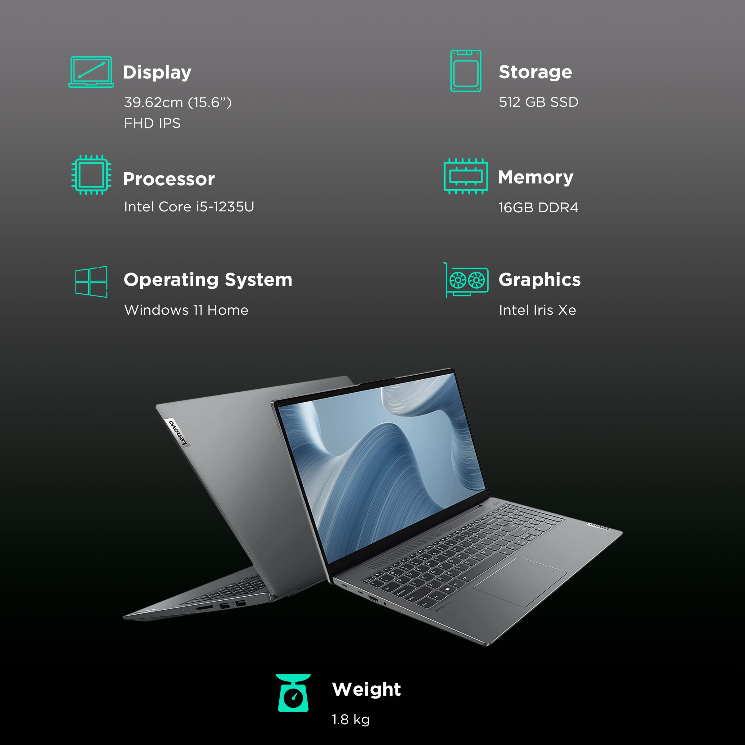 Lenovo IdeaPad Slim 5 Intel Core i5 12th Gen (15.6 inch, 16GB, 512GB, Windows 11, MS Office 2021, Intel Iris Xe, Full HD IPS Display, Storm Grey, 82SF008YIN)_3