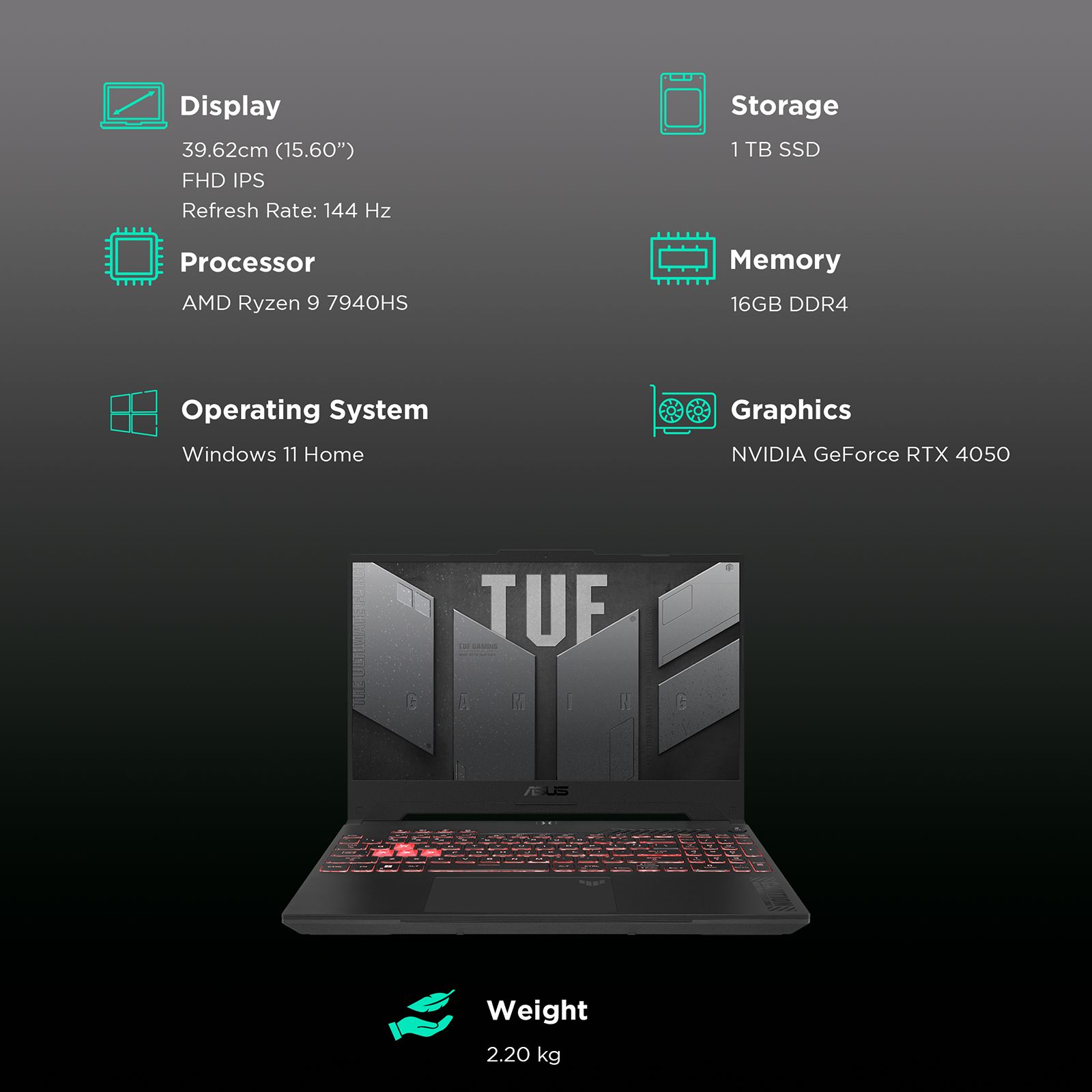 ASUS TUF Gaming FA577XU-LP041WS AMD Ryzen 9 Gaming Laptop (16GB, 1TB SSD, Windows 11 Home, 15.6 inch FHD IPS Display, MS Office 2021, Jaeger Gray, Kg)_3