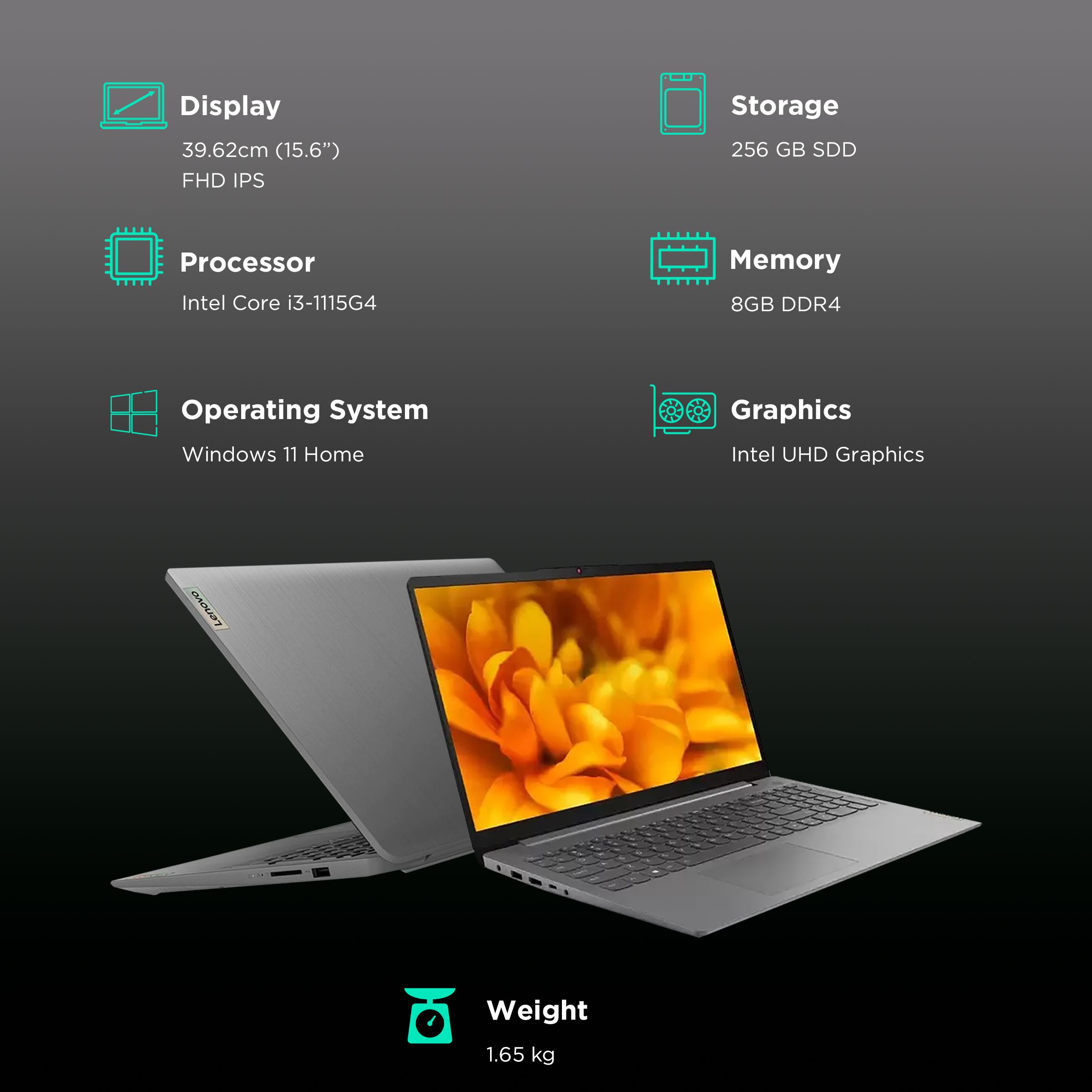 Lenovo IdeaPad 3 15ITL6 Intel Core i3 11th Gen (15.6 inch, 8GB, 256GB, Windows 11 Home, MS Office 2021, Intel UHD Graphics, FHD IPS Display, Arctic Grey, 82H803HLIN)_3