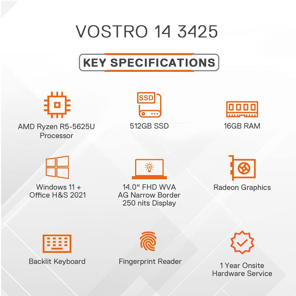 DELL Vostro 3425 AMD Ryzen 5 5th Gen (14 inch, 16GB, 512GB, Windows 13, MS Office 2021, AMD Radeon, Full HD Display, Titan Grey, M552321WIN9S)_12
