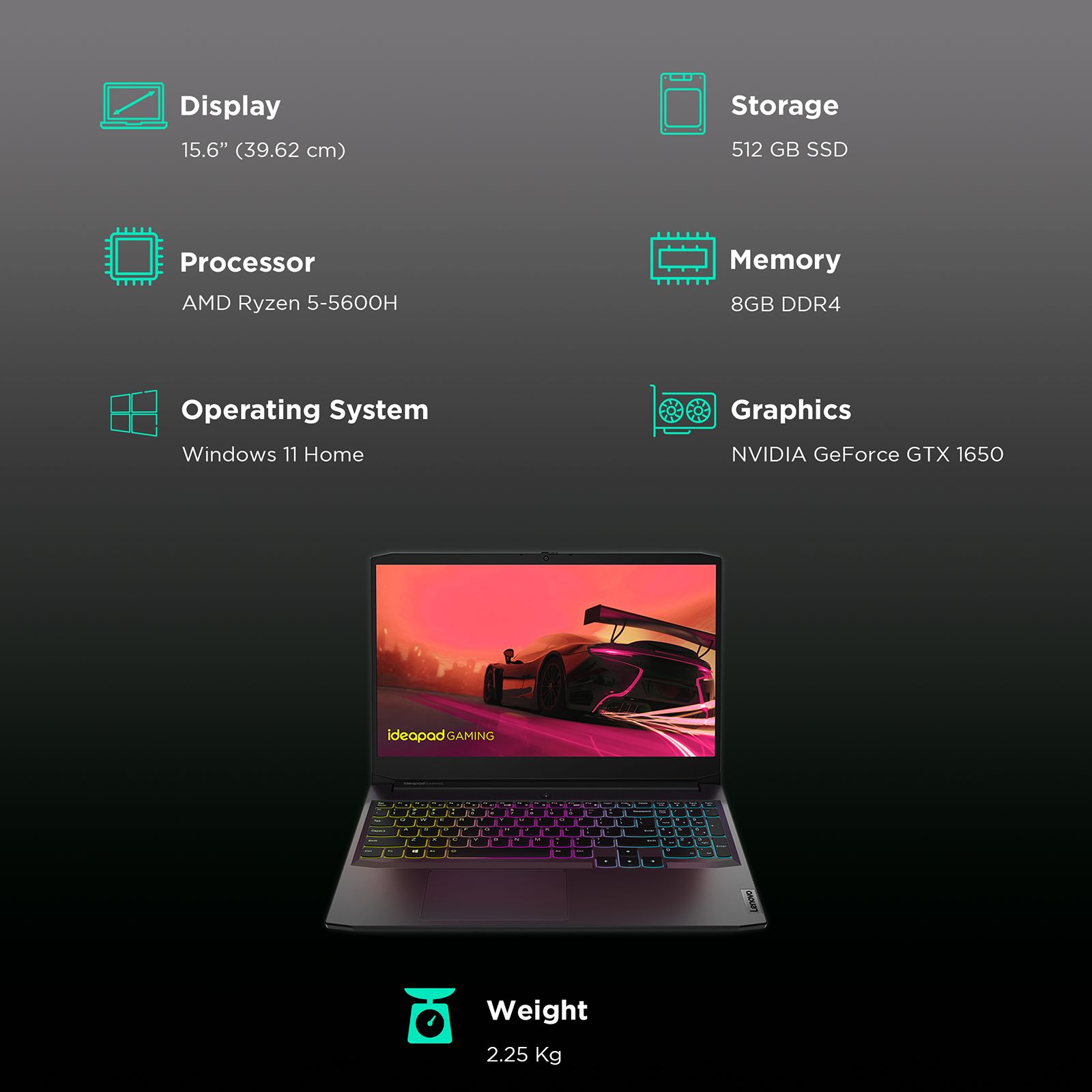 Lenovo IdeaPad Gaming 3 15ACH6 AMD Ryzen 5 (15.6 inch, 8GB, 512GB, Windows 11 Home, MS Office 2021, NVIDIA GeForce GTX 1650, FHD IPS Display, Shadow Black, 82K2025JIN) Lenovo IdeaPad Gaming 3 15ACH6 AMD Ryzen 5 (15.6 inch, 8GB, 512GB, Windows 11 Home, MS Office 2021, NVIDIA GeForce GTX 1650, FHD IPS Display, Shadow Black, 82K2025JIN)_3
