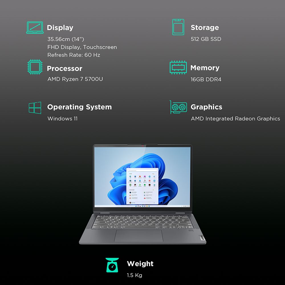 Lenovo IdeaPad Flex 5 14ALC7 AMD Ryzen7 (14 inch, 16GB, 512GB, Windows 11, MS Office 2021, AMD Radeon, FHD Display, Graphite Grey, 82R900D4IN) Lenovo IdeaPad Flex 5 14ALC7 AMD Ryzen7 (14 inch, 16GB, 512GB, Windows 11, MS Office 2021, AMD Radeon, FHD Display, Graphite Grey, 82R900D4IN)_3