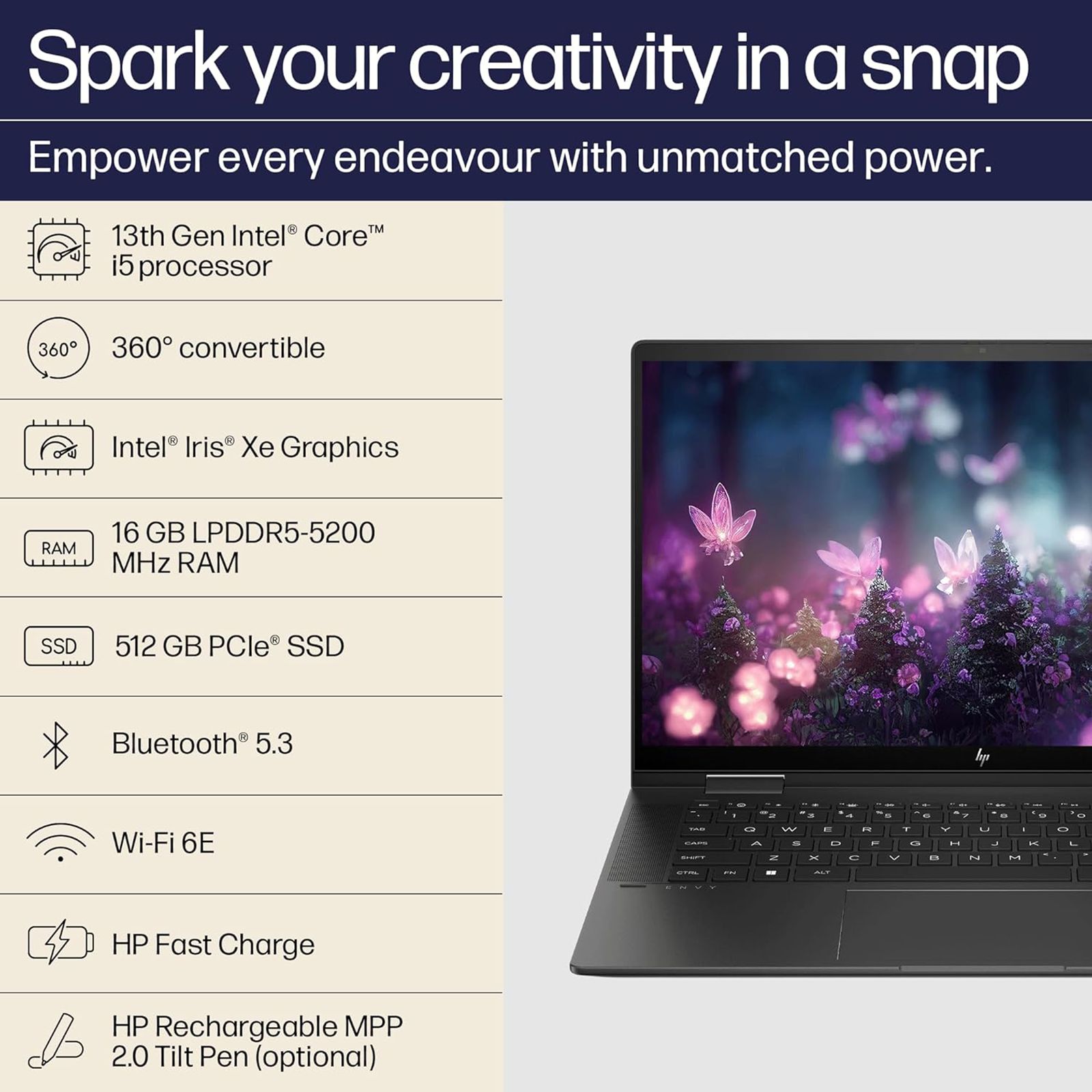 HP Envy x360 15-fe0027TU Intel Core i5 13th Gen (15.6 inch, 16GB, 512GB, Windows 11 Home, MS Office 2021, Intel Iris Xe, FHD IPS Display, Nightfall Black, 8C527PA)_13