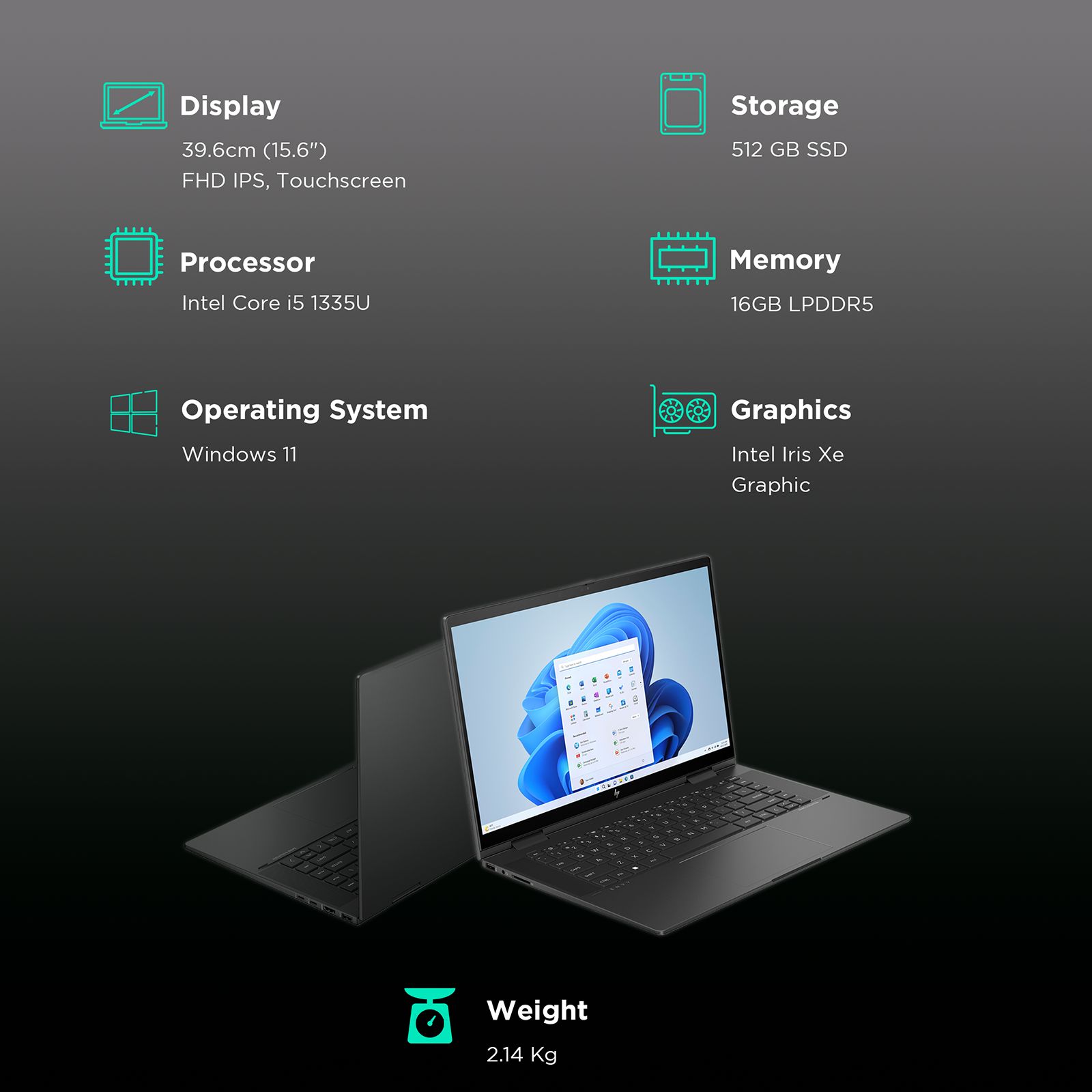 HP Envy x360 15-fe0027TU Intel Core i5 13th Gen (15.6 inch, 16GB, 512GB, Windows 11 Home, MS Office 2021, Intel Iris Xe, FHD IPS Display, Nightfall Black, 8C527PA)_3