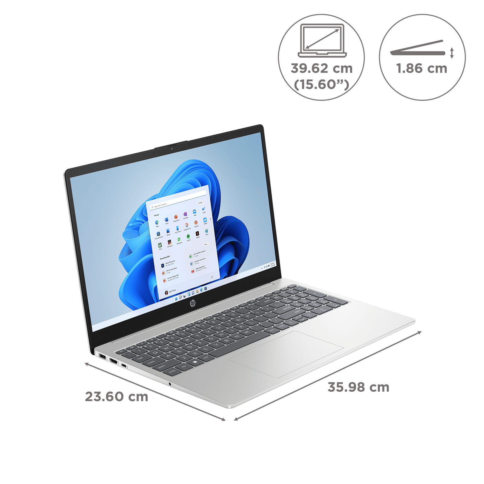 HP 15-fd0011TU Intel Core i5 13th Gen Thin and Light Laptop (8GB, 512GB, Windows 11 Home, 15.6 inch FHD Display, MS Office 2021, Natural Silver, 1.59 KG)_2