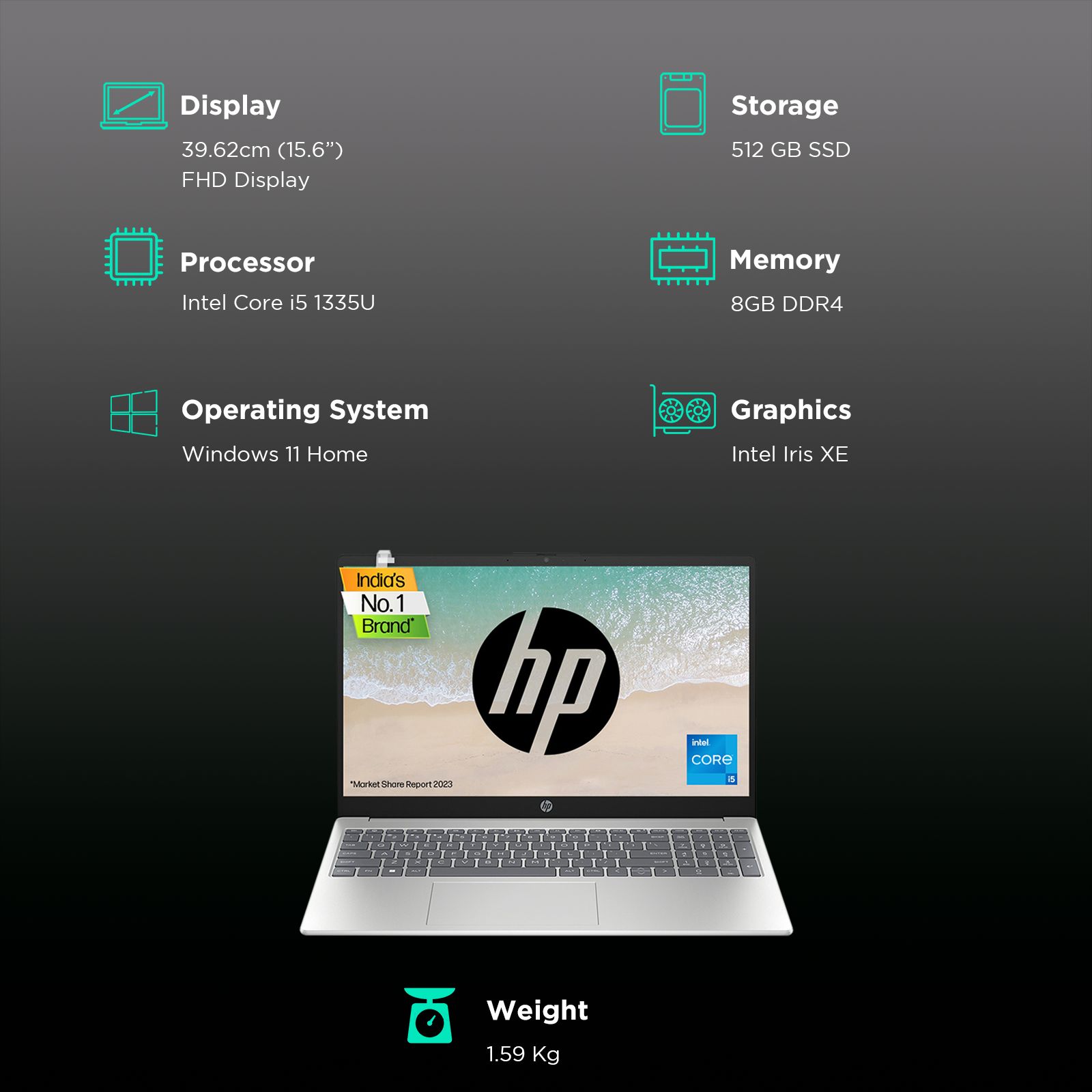 HP 15-fd0011TU Intel Core i5 13th Gen Thin and Light Laptop (8GB, 512GB, Windows 11 Home, 15.6 inch FHD Display, MS Office 2021, Natural Silver, 1.59 KG)_3