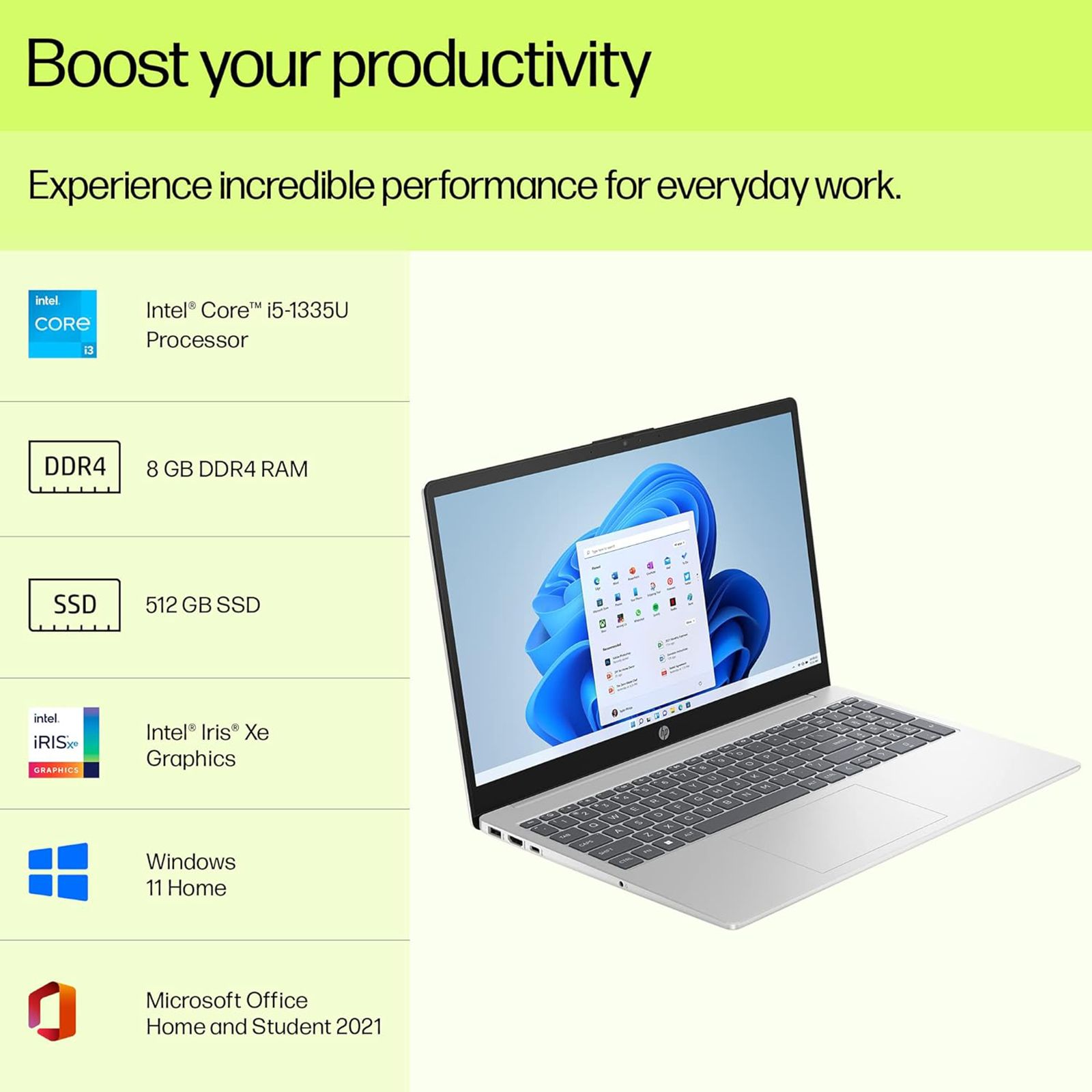 HP 15-fd0011TU Intel Core i5 13th Gen Thin and Light Laptop (8GB, 512GB, Windows 11 Home, 15.6 inch FHD Display, MS Office 2021, Natural Silver, 1.59 KG)_7