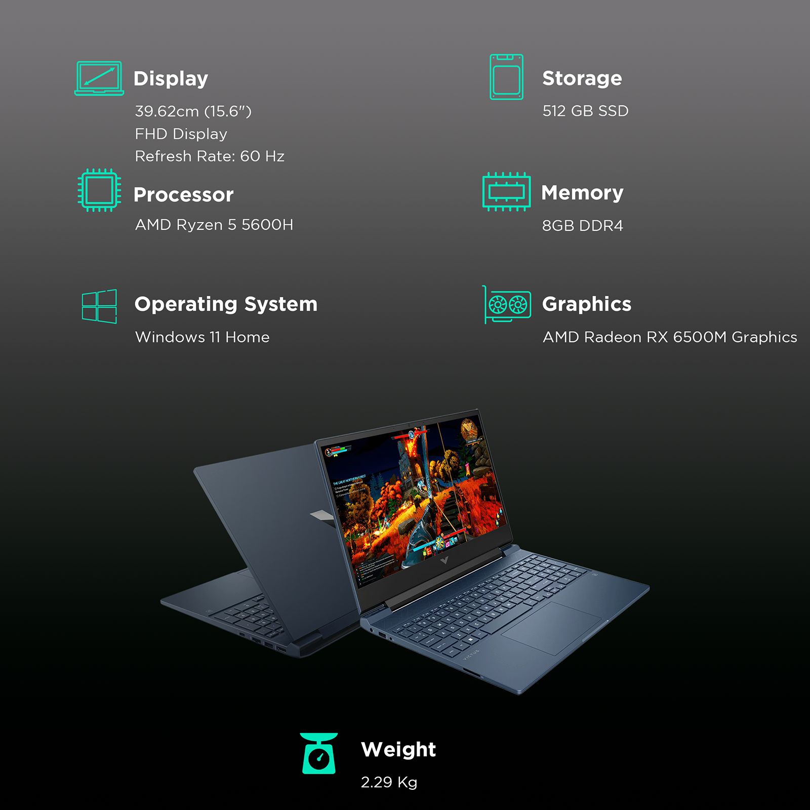 HP Victus 15-fb0147AX AMD Ryzen 5 (15.6 inch, 8GB, 512GB, Windows 11 Home, AMD Radeon RX 6500M, Full HD IPS Display, Performance Blue, 8F503PA)_3