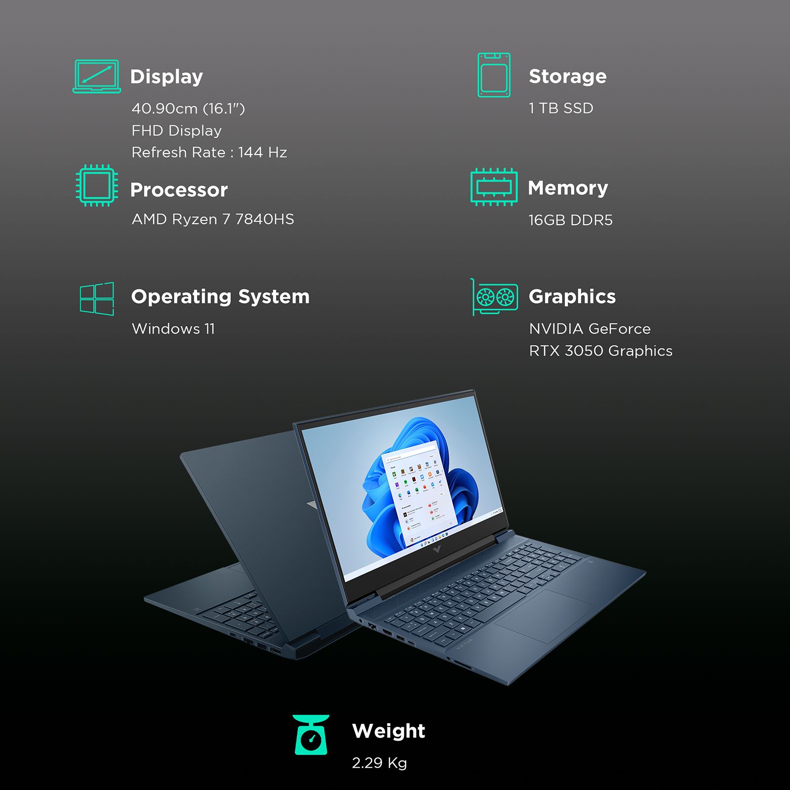 HP Victus 16-s0089AX AMD Ryzen 7 Laptop (16GB, 1TB, Windows 11 Home, 16.1 inch Full HD IPS Display, MS Office 2021, Performance Blue, 2.29 KG)_3