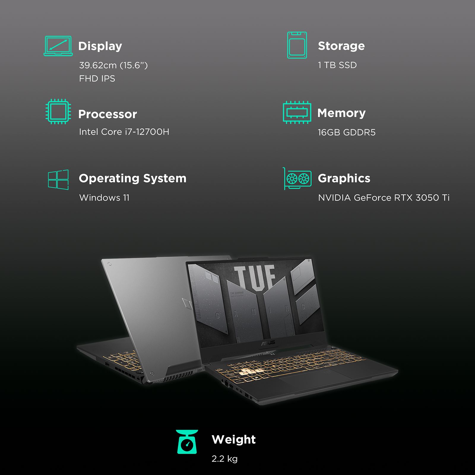 ASUS TUF Gaming F15 Intel Core i7 12th Gen Gaming Laptop (16GB, 1TB SSD, Windows 11 Home, 4GB GDDR6, 15.6 inch Full HD IPS Display, MS Office 2021, Mecha Gray, 2.2 Kg)_3